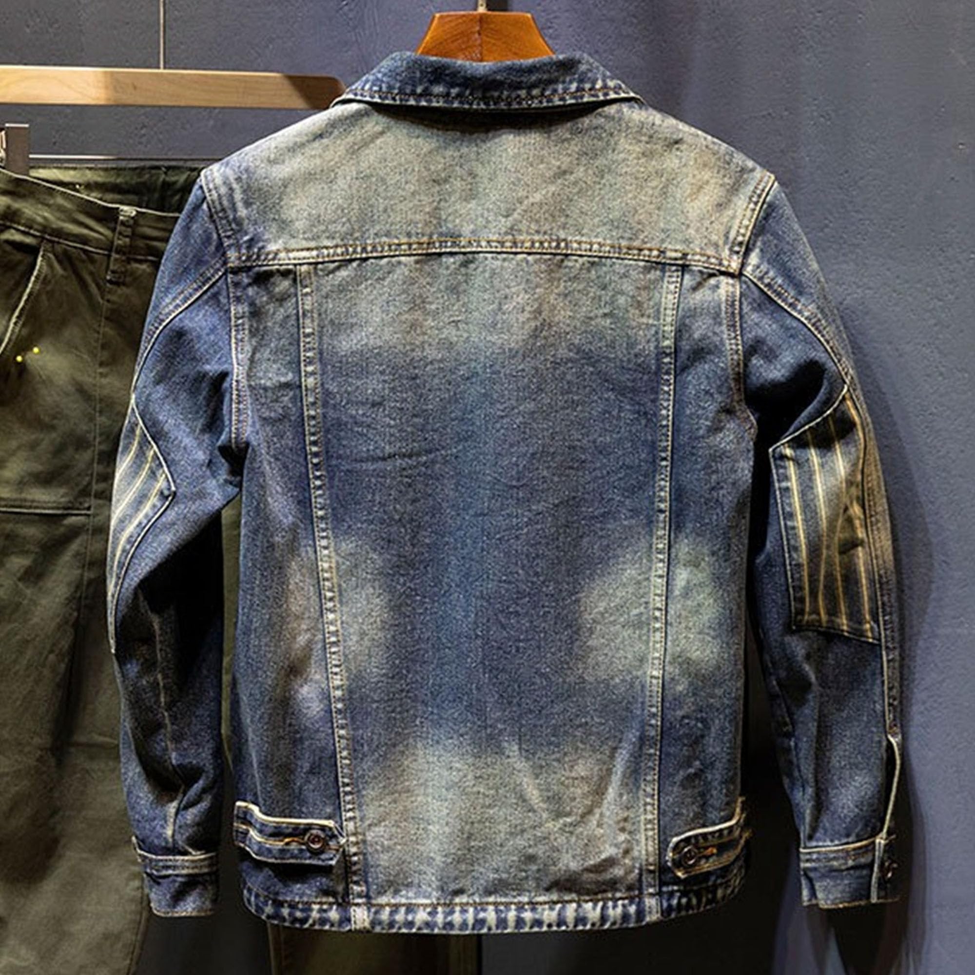 Chaqueta vaquera con solapa de botones para hombre, estilo vintage, elegante, holgada, casual, materiales cómodos, ropa de abrigo para camionero