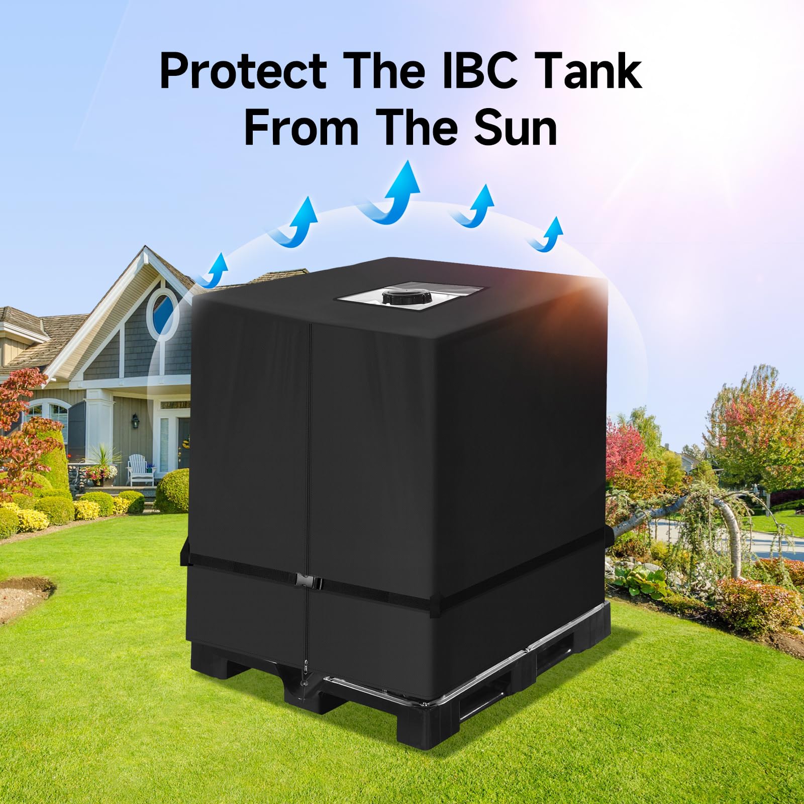 IBC osłona zbiornika 1000 l, Neverland 420D, osłona na kontener IBC, plandeka ochronna na zbiornik na wodę IBC, pokrowiec ochronny 1000 l, osłona chroniąca przed promieniowaniem UV, 120 x 100 x 116
