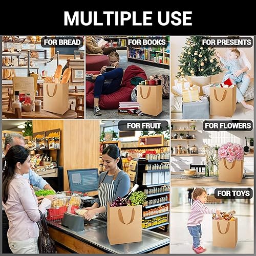 Miniatura 5 de EUSOAR Bolsas de regalo Kraft con asas, bolsas de papel con asas, pequeñas, medianas y grandes, 3 tamaños, combinadas, 30 piezas, bolsas