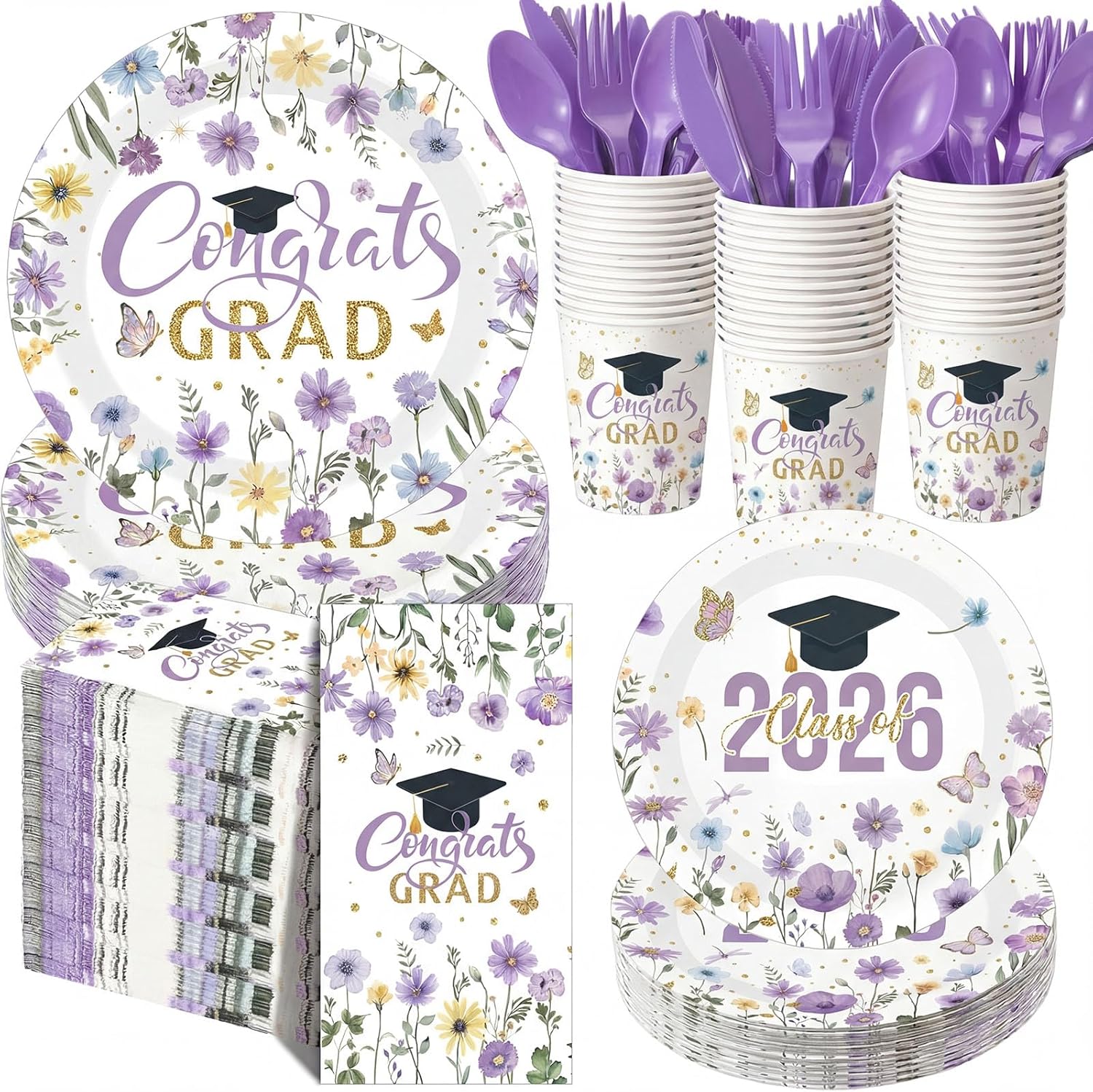 400 Pcs Pink Wildflower Girl Baby Shower Party Decoration for 50, Baby in Bloom Paper Plates Napkins and Cups Cutlery Floral Tableware Set for a Sweet Babys Is on Her Way Party Supplies