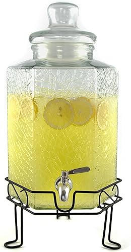 Dispensador de bebidas de vidrio de 2.5 galones, espita y soporte inoxidables