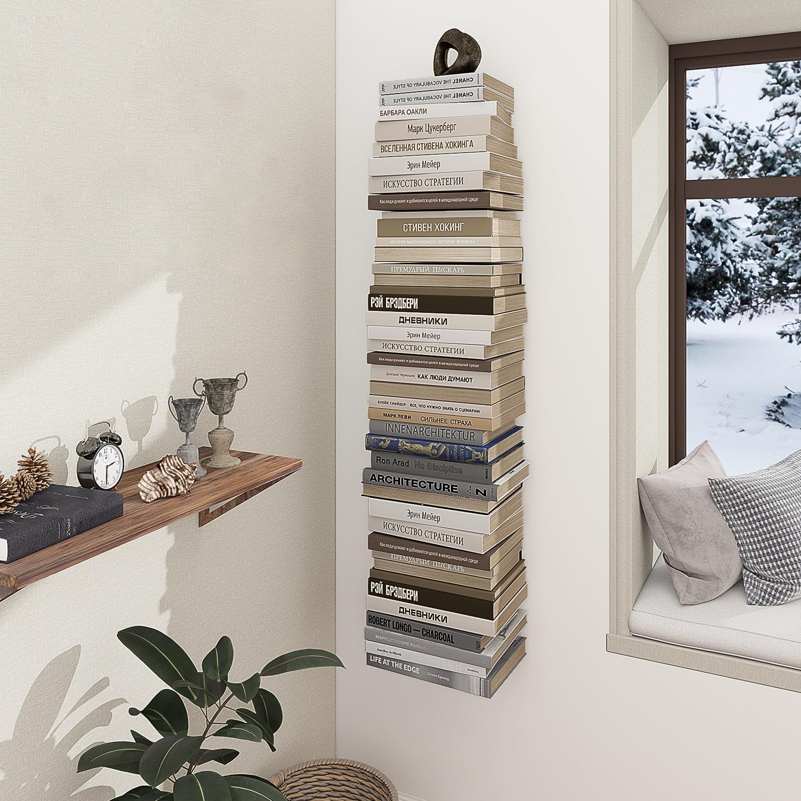 Mefirt Mensole Libri Invisibili, 8 Scaffali Verticali, Mensole da Muro Invisibili per Libri, Libreria Invisibile da Parete per la Camera da Letto, Decorazione per L'ufficio, 4 Pezzi, Bianco