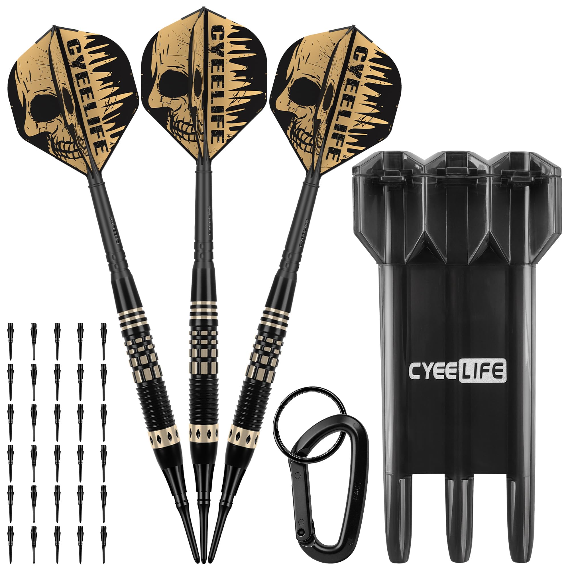 CyeeLife Fléchettes Soft-Darts 16g 3 pièces avec Pointe Plastique, Flights et Tiges, Sac de Transport