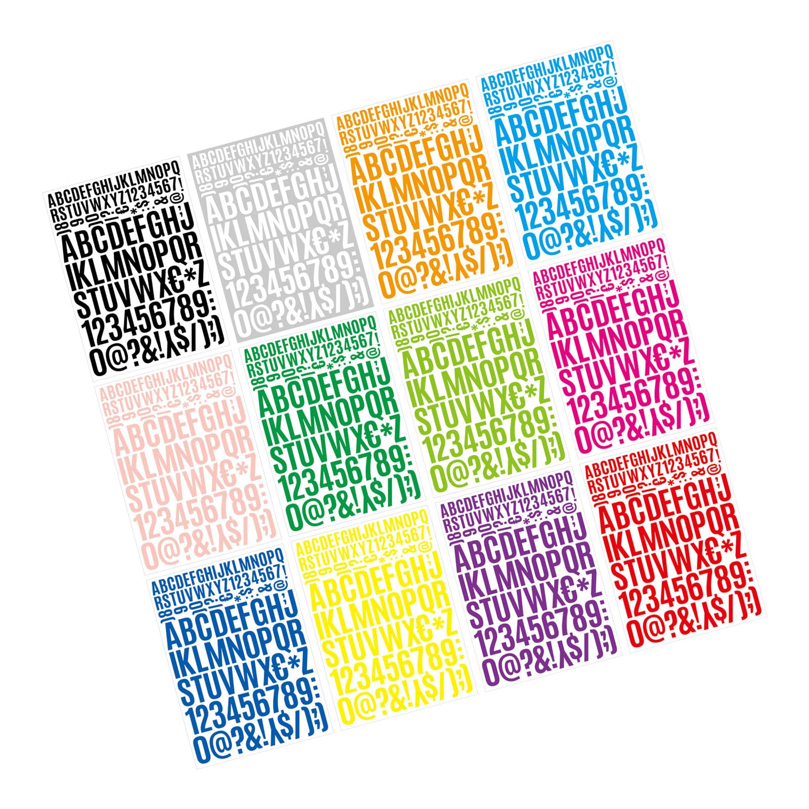 12 Sheets Alphabets Number Stickers for Sign, Scrapbooking, and Decoration Multicolour Letter Number Hand Craft