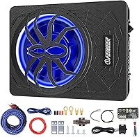 feikeer 2025 10" 1200W Under Seat Car Subwoofer with Amp, Multicolor LED Lights & Deep Bass Boost