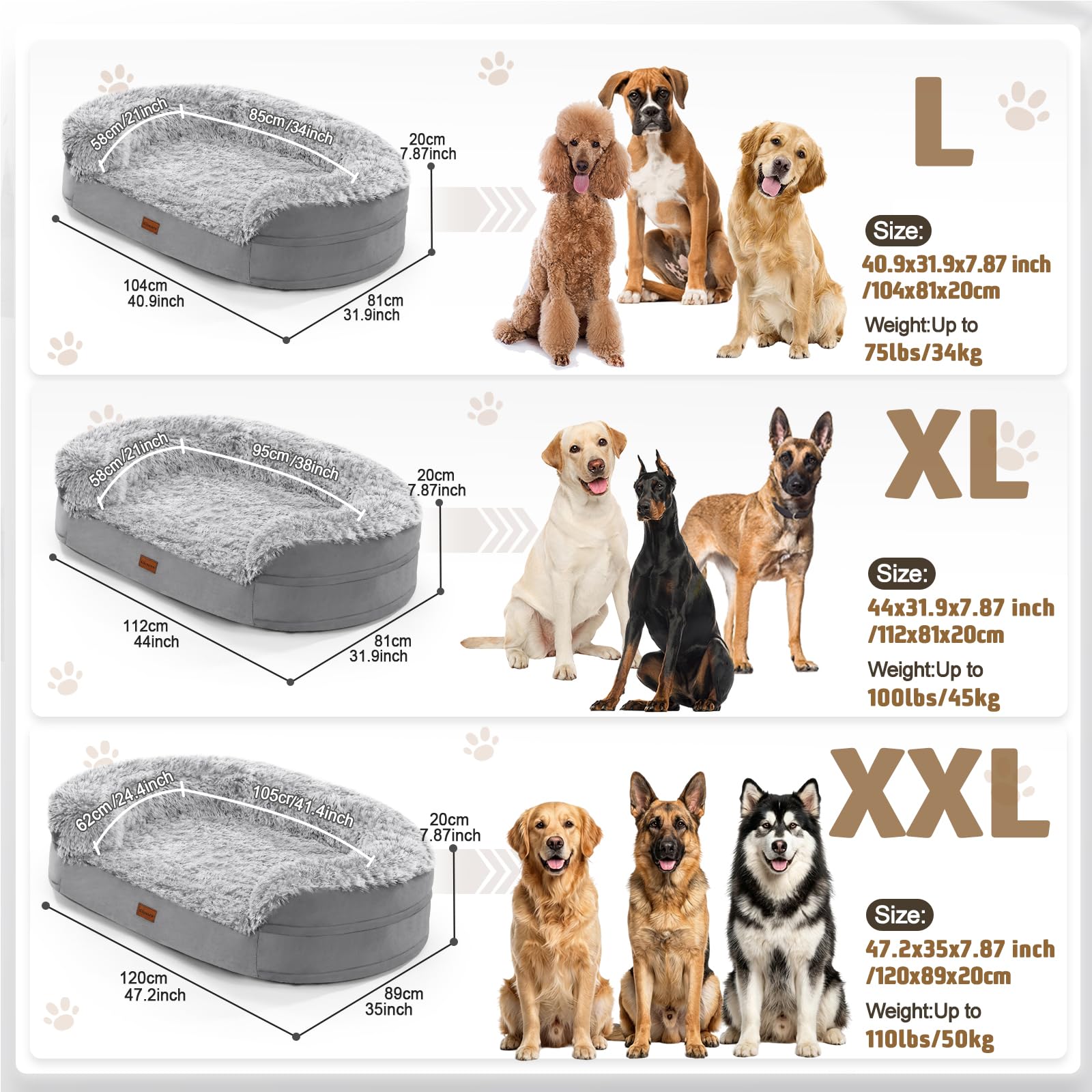 Gimars 9,5 cm Épais XL Lit Orthopédique pour Chiens de Très Grande et Seniors, Lit de Soutien avec Mousse Alvéolée 28D, Housse en Peluche Amovible et Lavable, Doublure Imperméable, Semi-Circulaire