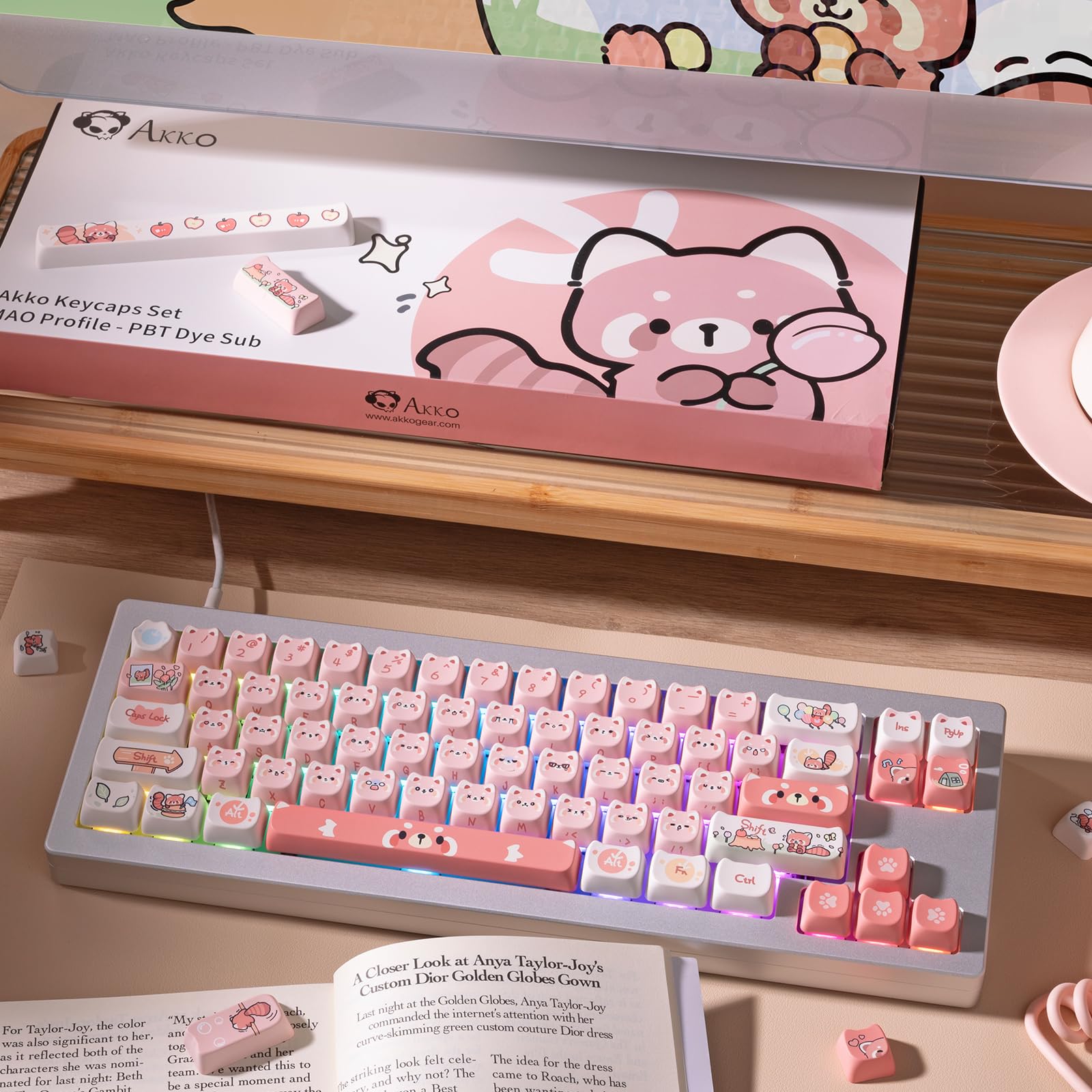 Akko PBT Keycaps Set, Colorful Cats Keycap Mao Profile 142-Key Keycaps for Mechanical Keyboards: Akko Keycaps Set, Raccoon Mao Profile 142-Key PBT Keycaps for Mechanical Keyboards