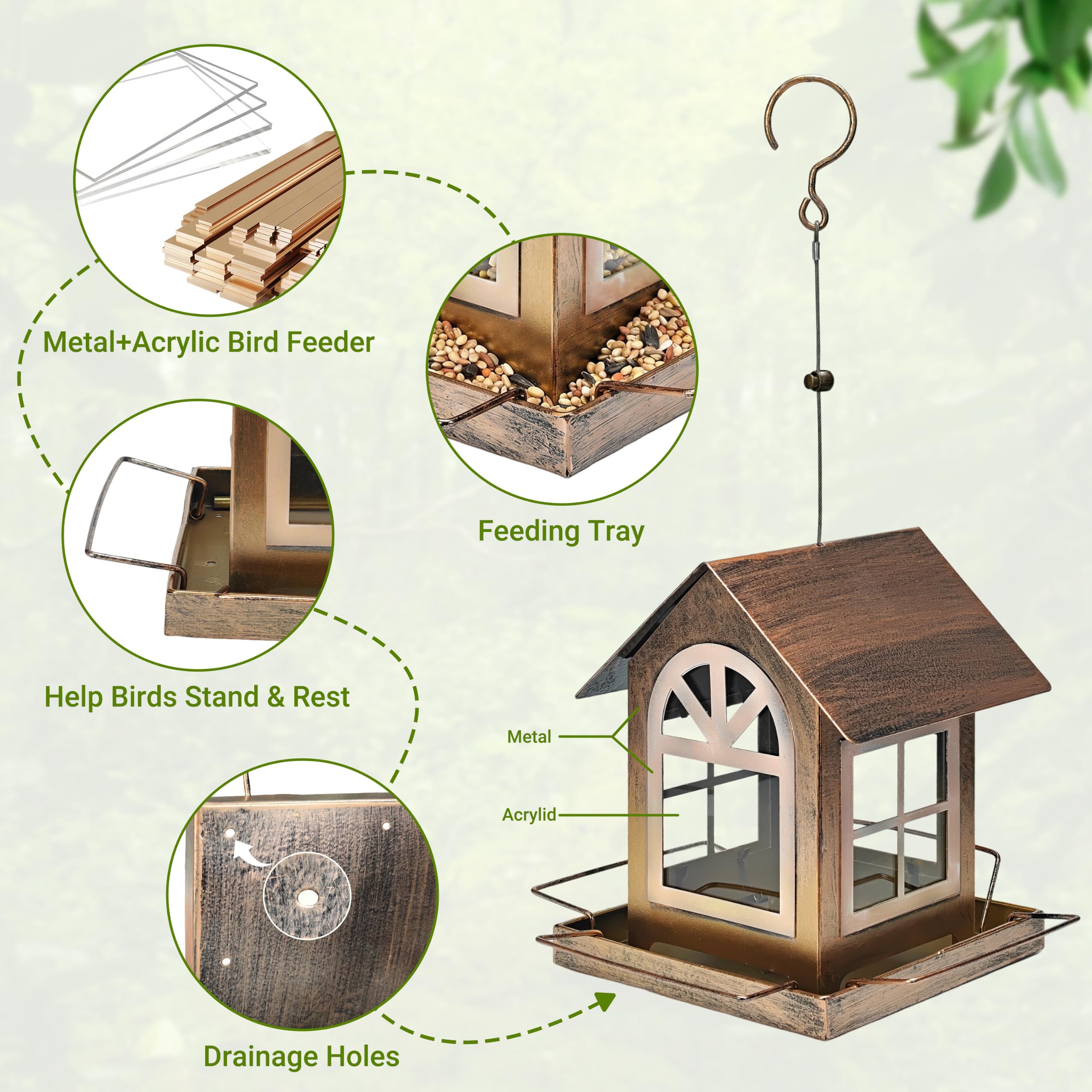 Mangiatoia per uccelli da appendere, abbeveratoio per uccelli per esterni, da appendere, resistente alle intemperie, per decorazione da giardino e patio all'aperto, mangime per uccelli resistente