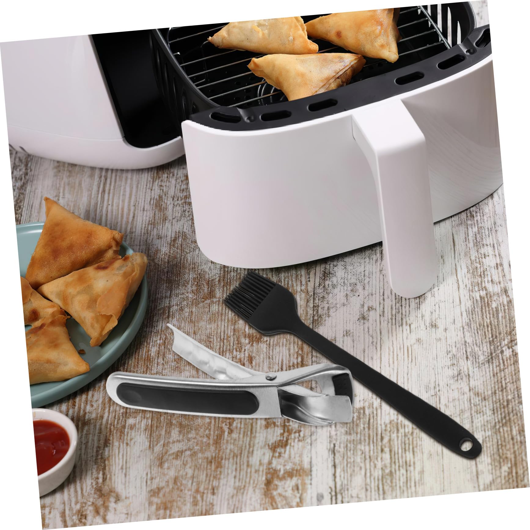 Rack Carré Empilable pour Friteuse à Air Inox Support Polyvalent pour Gril Déshydratation Cuisson Vapeur et Égouttage Huile Accessoires Inclus avec Pince et Brosse