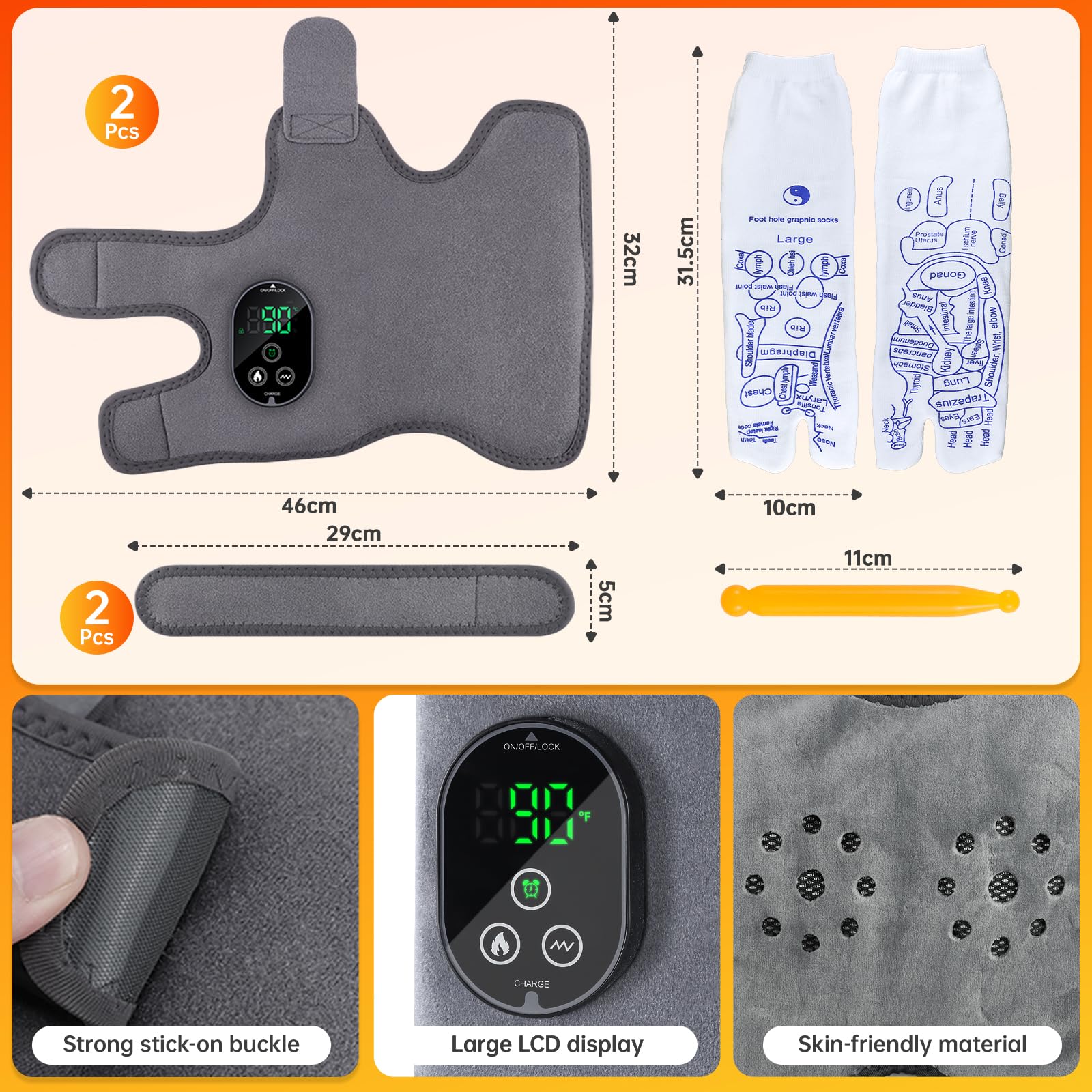 Masajeador De Pies Inalámbrico, 2PC Masajeador Eléctrico De Pies, Masajeador de pies con 3 Modos de Vibración y 6 Niveles de Calor Masajeador 4 en 1 para pies, Piernas, Rodillas y Codos