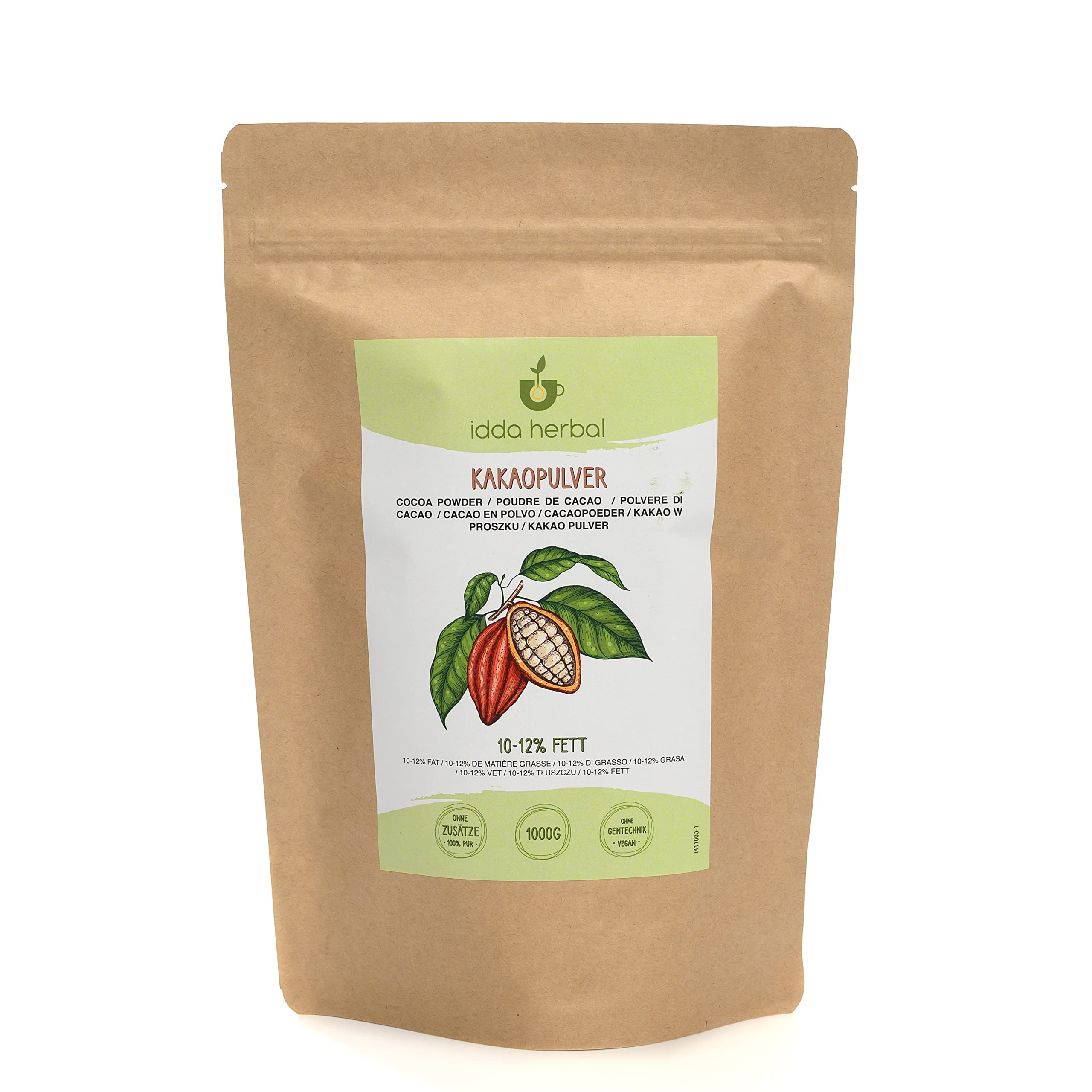 Cacao en Polvo 1kg sin Azúcar 10-12% Manteca de Cacao 100% Natural Vegano