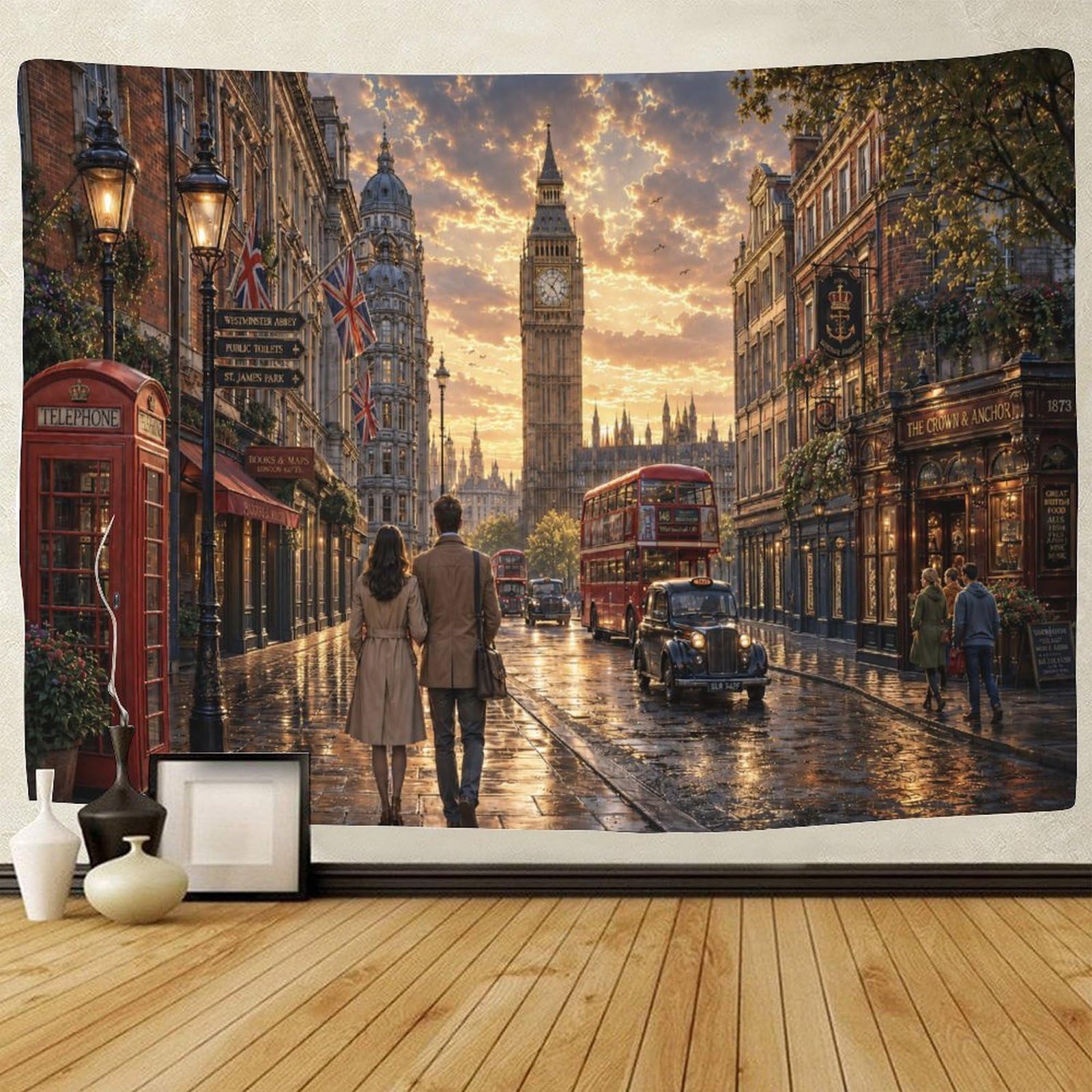 GPMNBCXZK London Big Ben Street View Wall Tapestry Wall Art Decor 3D Print Tapestries Poster Home Decoration Bedroom College Dorm 100cmx150cm