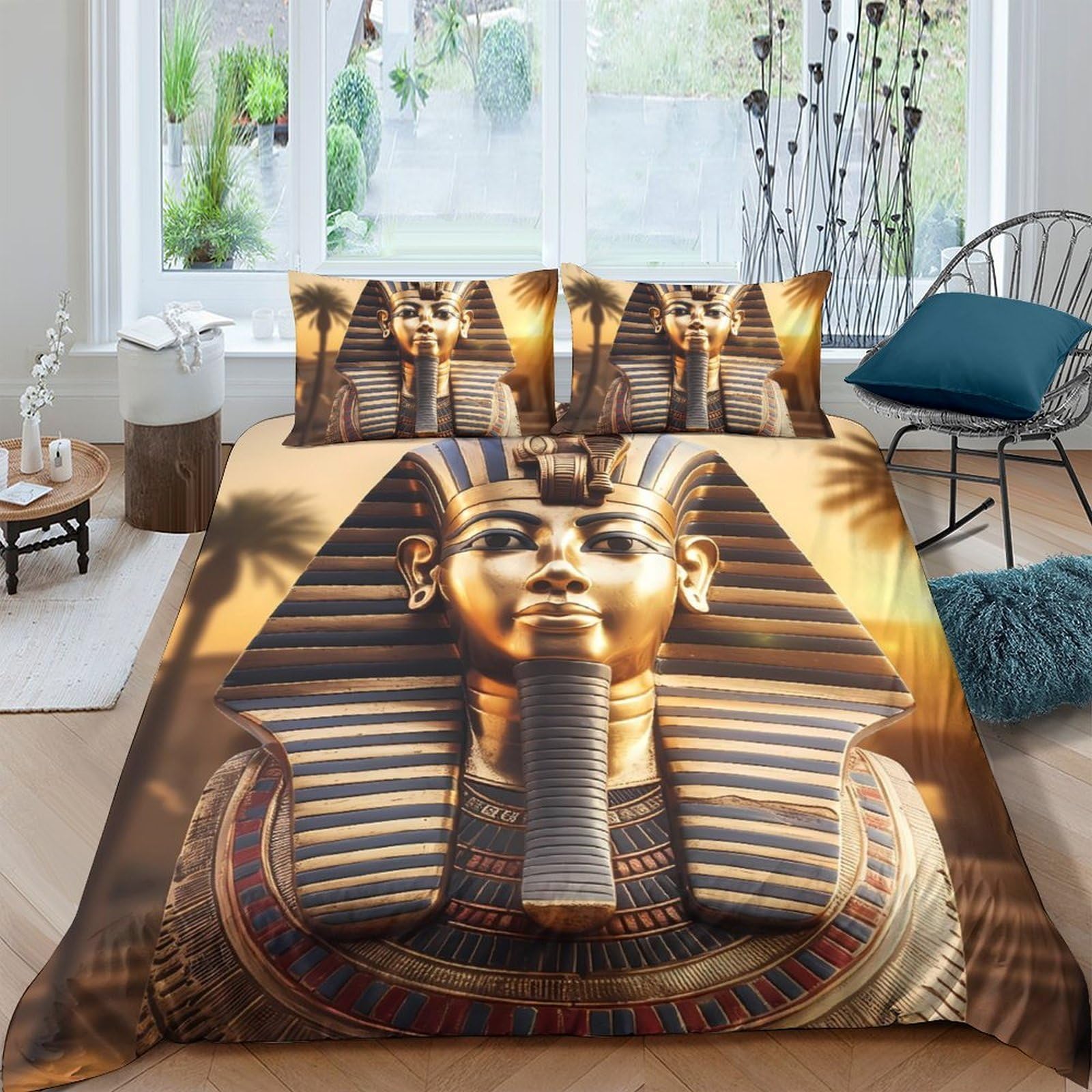 Ctjqhvkz Style-5 3D Printed Pharaoh Gold Fitted Sheet Microfiber Soft Egyptian Sphinx Bed Cover For Bedroom Guestroom Decor Single（135X200cm）