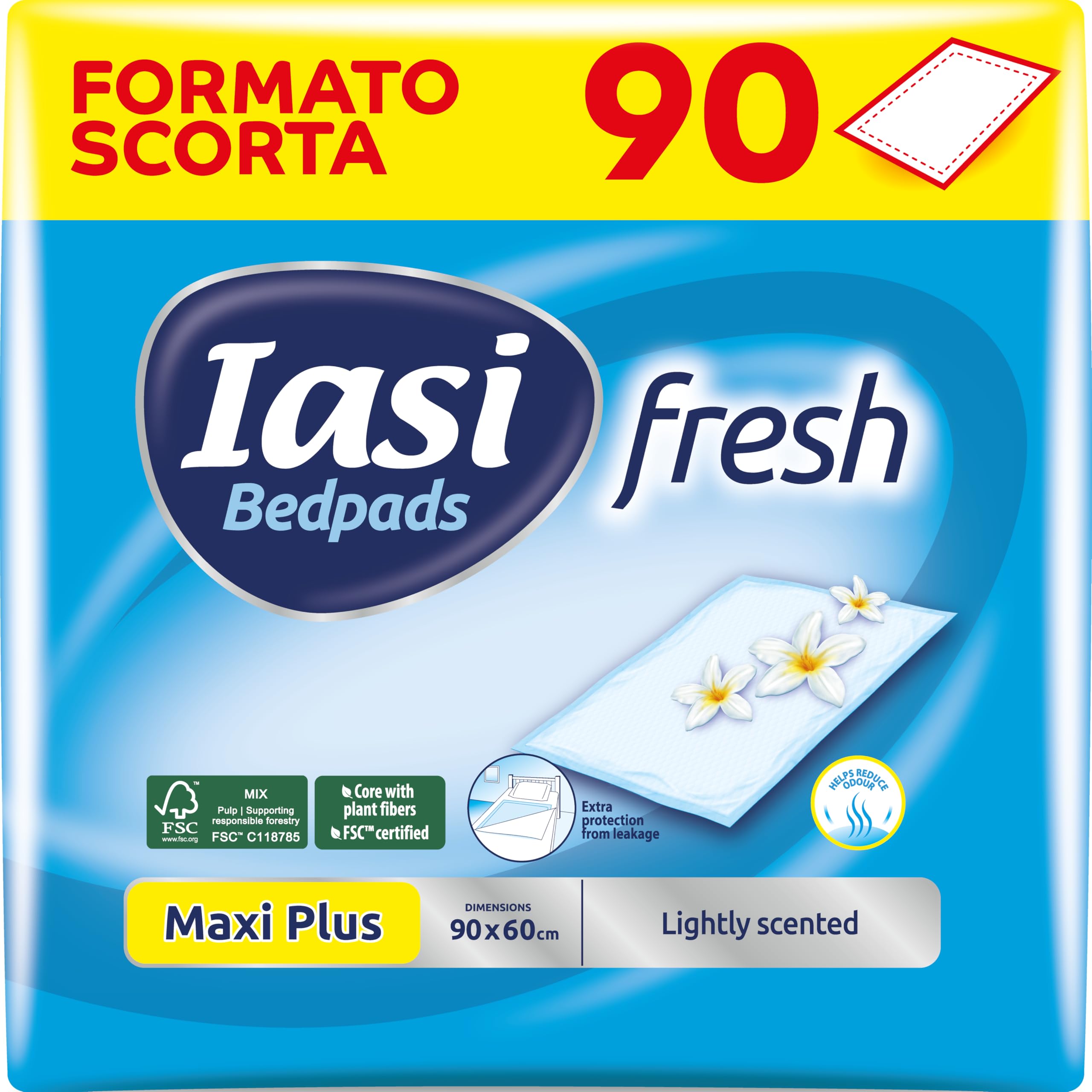 IASI traverse letto 60x90 Fresh, Assorbenza Maxi Plus, tecnologia 'odour control' con delicata profumazione, 90 Unità