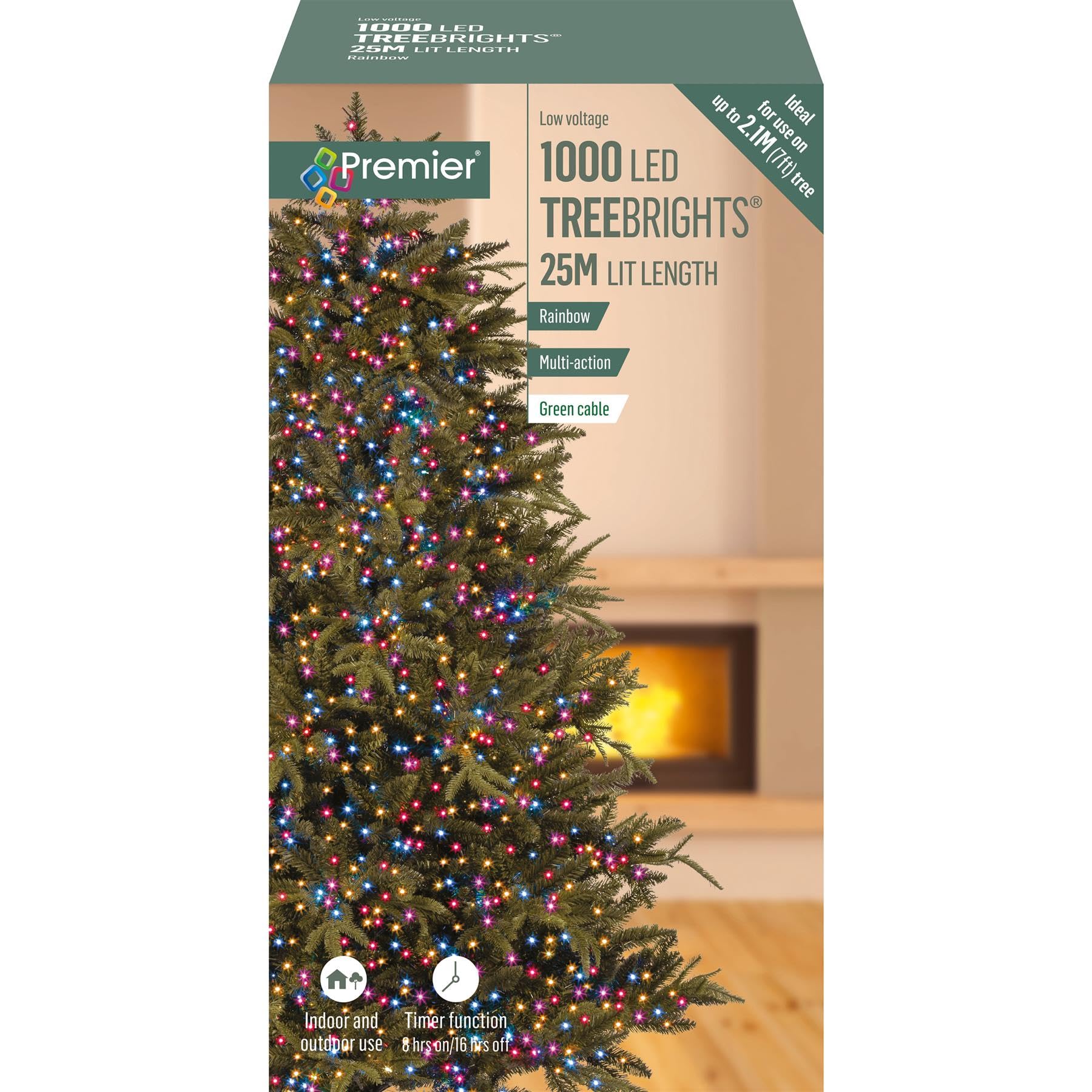 Raraion Rainbow (Purple, Pink, Turquoise, Orange) Premier - 1000 Led Multi-Action Treebrights With Timer, 25M