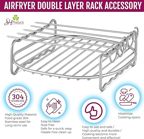 Miniatura 3 de 3hproducts - Estante multiusos XL de doble capa compatible con freidoras de aire de más de 5.5 cuartos de galón con 5 pinchos