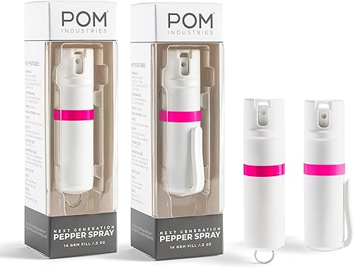 POM - Paquete combinado de gas pimienta con clip y llavero, máxima fuerza de diseño táctico de autodefensa, compacto y seguro, 25 ráfagas y alcance