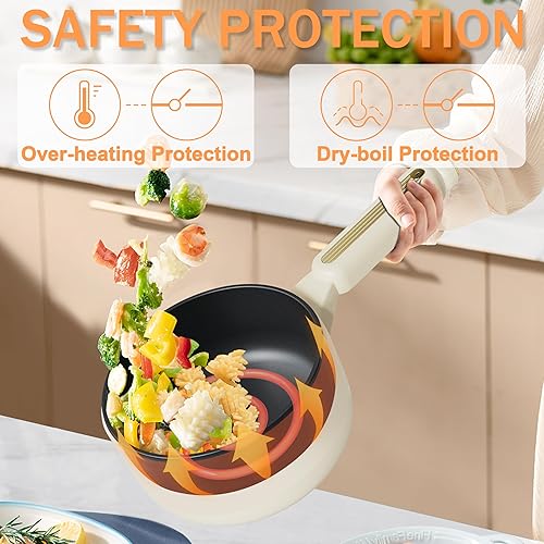 Miniatura 5 de TOPWIT Olla eléctrica eléctrica, olla eléctrica multifuncional de 2 L, sartén antiadherente, cocina portátil para carne, huevo, arroz frito, ramen,