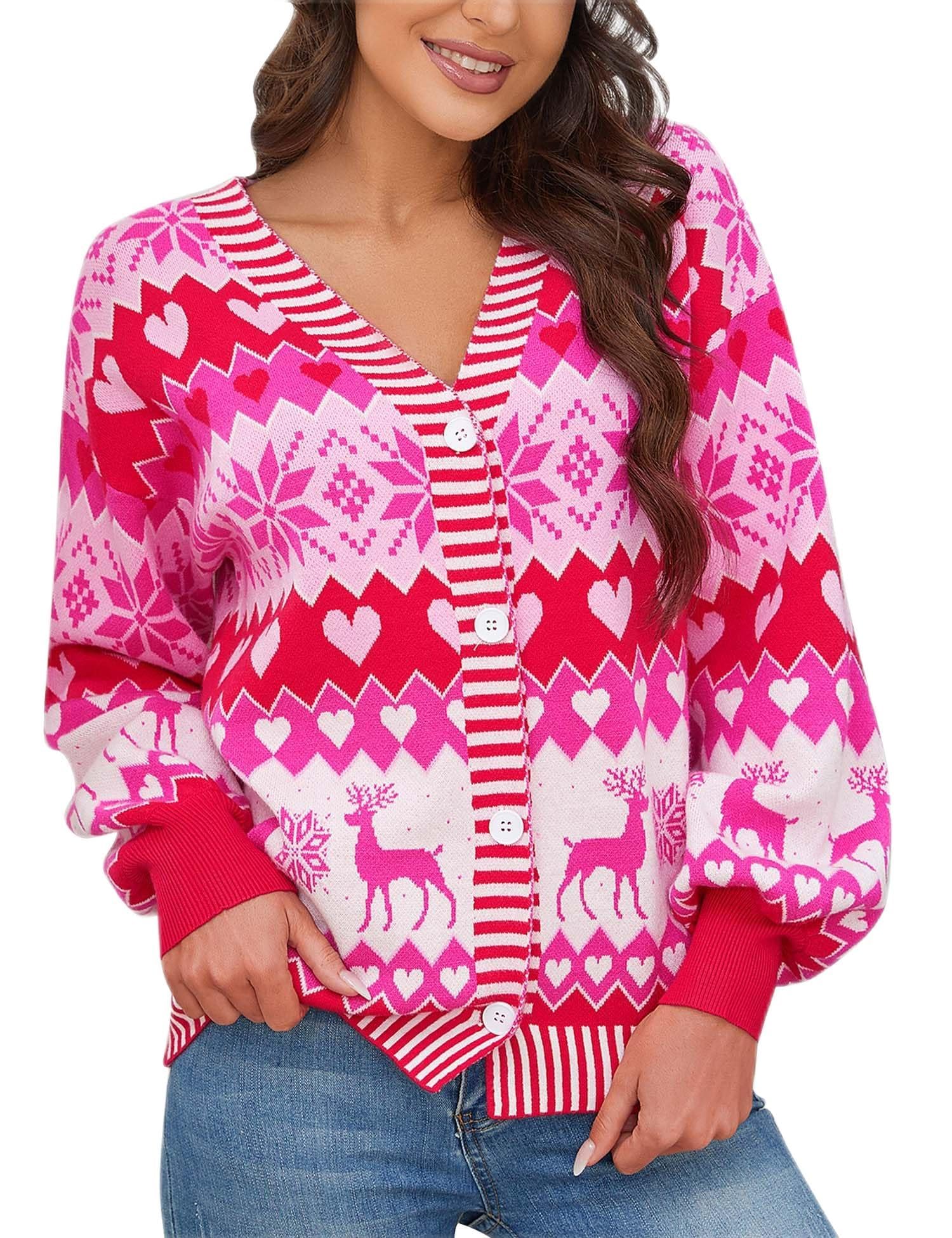 KOJOOIN Christmas Sweaters for Women Fun Patterns Cute Cardigans Merry Winter Open Front Knit Sweaters Outerwear