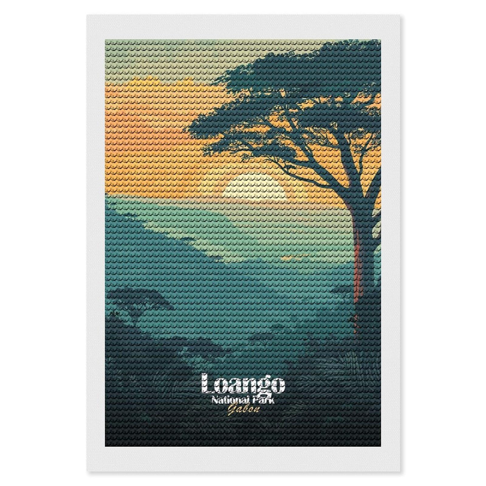 Junmoney Loango National Park Gabon Illustration Diamond Painting Set 8"x12", Neat Printed Canvas, with Tool Kit, Bedroom Decor, Gift Idea, Complete Accessories