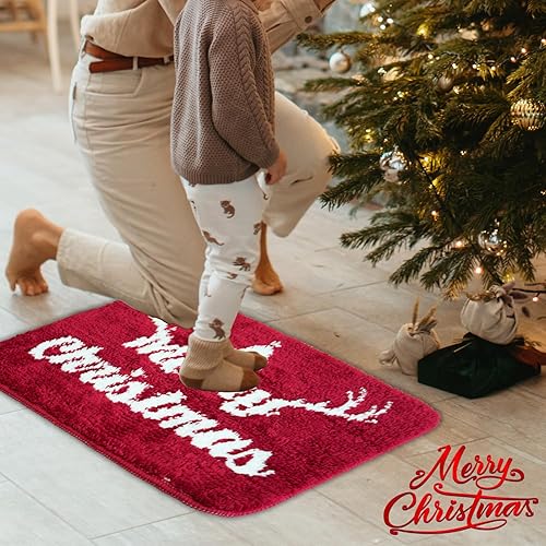 Miniatura 4 de AINAHYVA Alfombras de baño rojas con diseño de Feliz Navidad, bonita alfombra de baño para decoración de baño, tapetes de baño para baño, parte