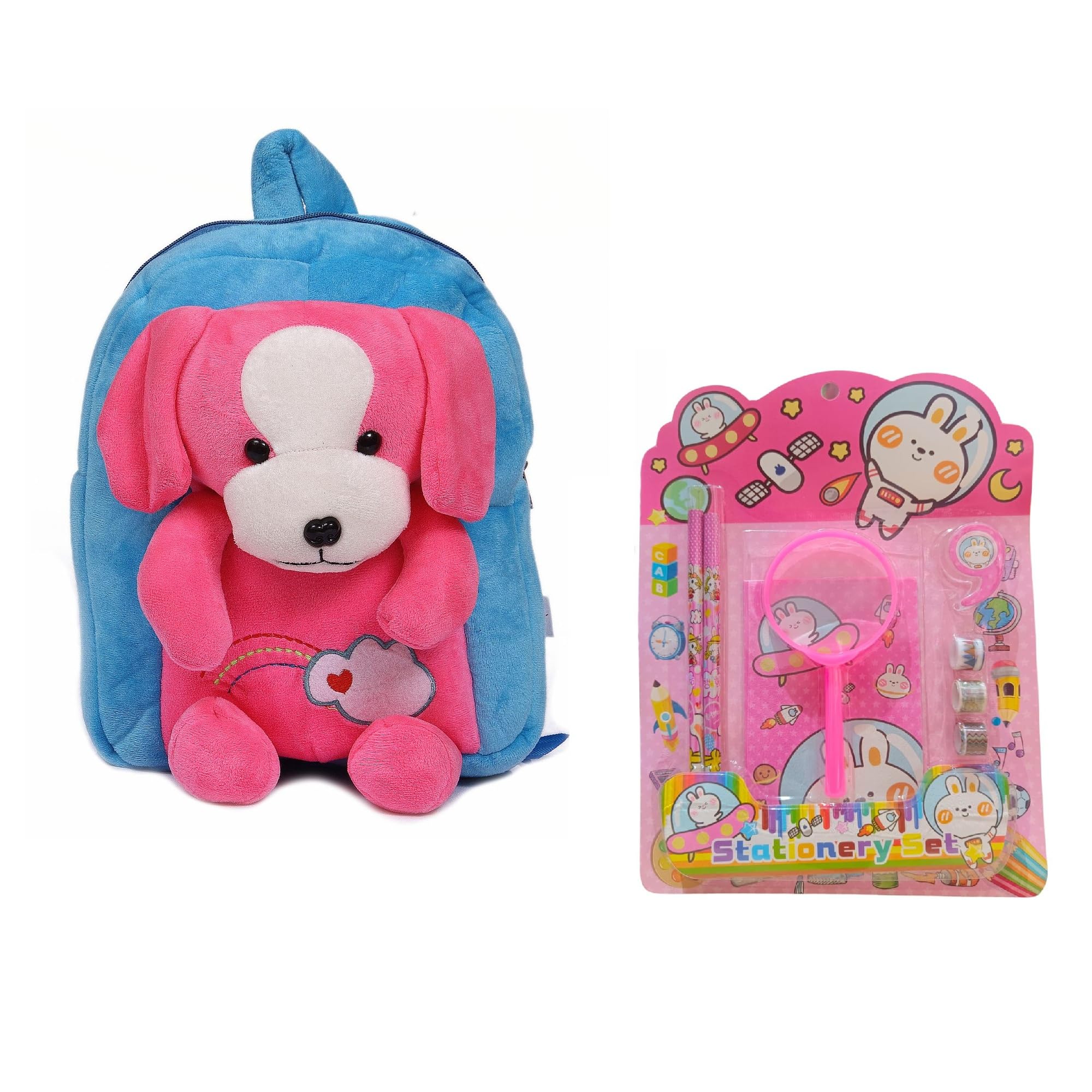 TOYTALES Funny Animal Dog Soft Velvet School Bag Combo for Kids