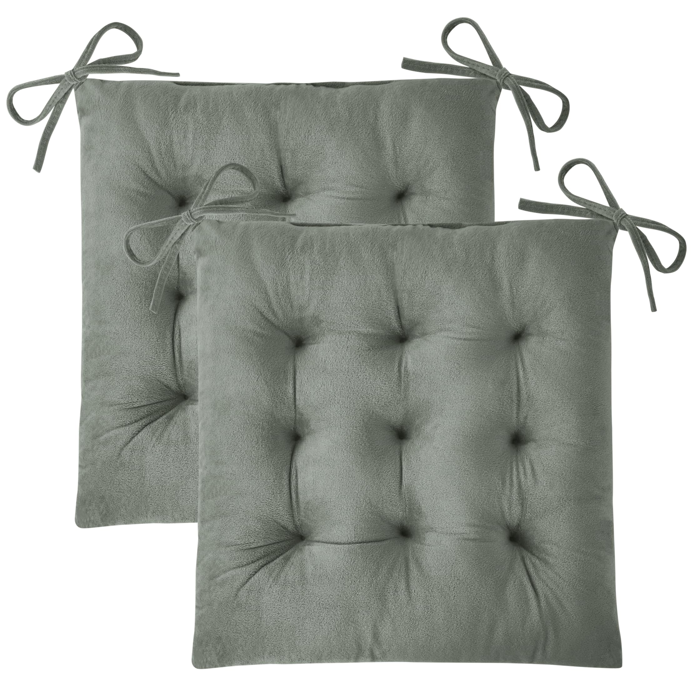 FlyGulls Kitchen Chair Cushions Set of 2 Tufted Square Seat Cushions with Ties Plush Chair Pad for Kitchen Dining Room Office(39x39cm Light Grey)