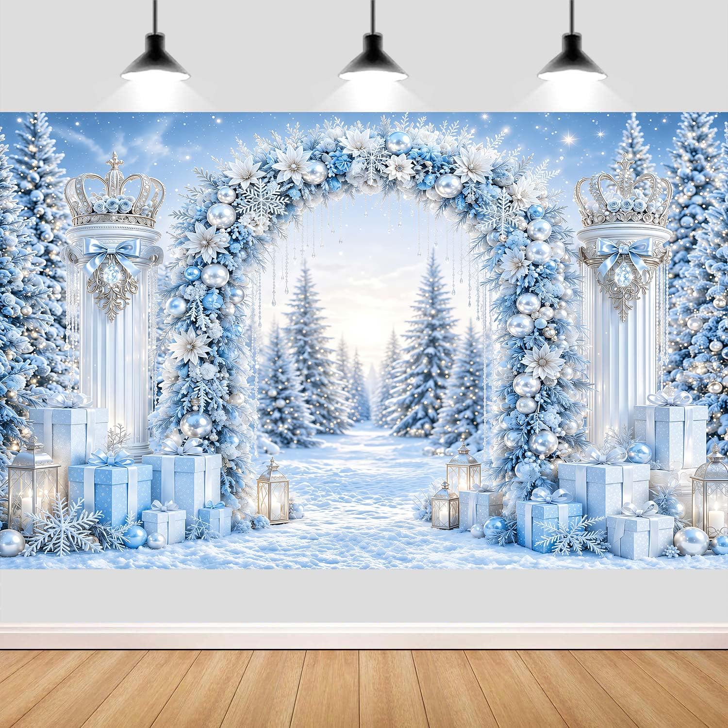 Fondale fotografico natalizio con arco invernale delle meraviglie 3X2,4 m