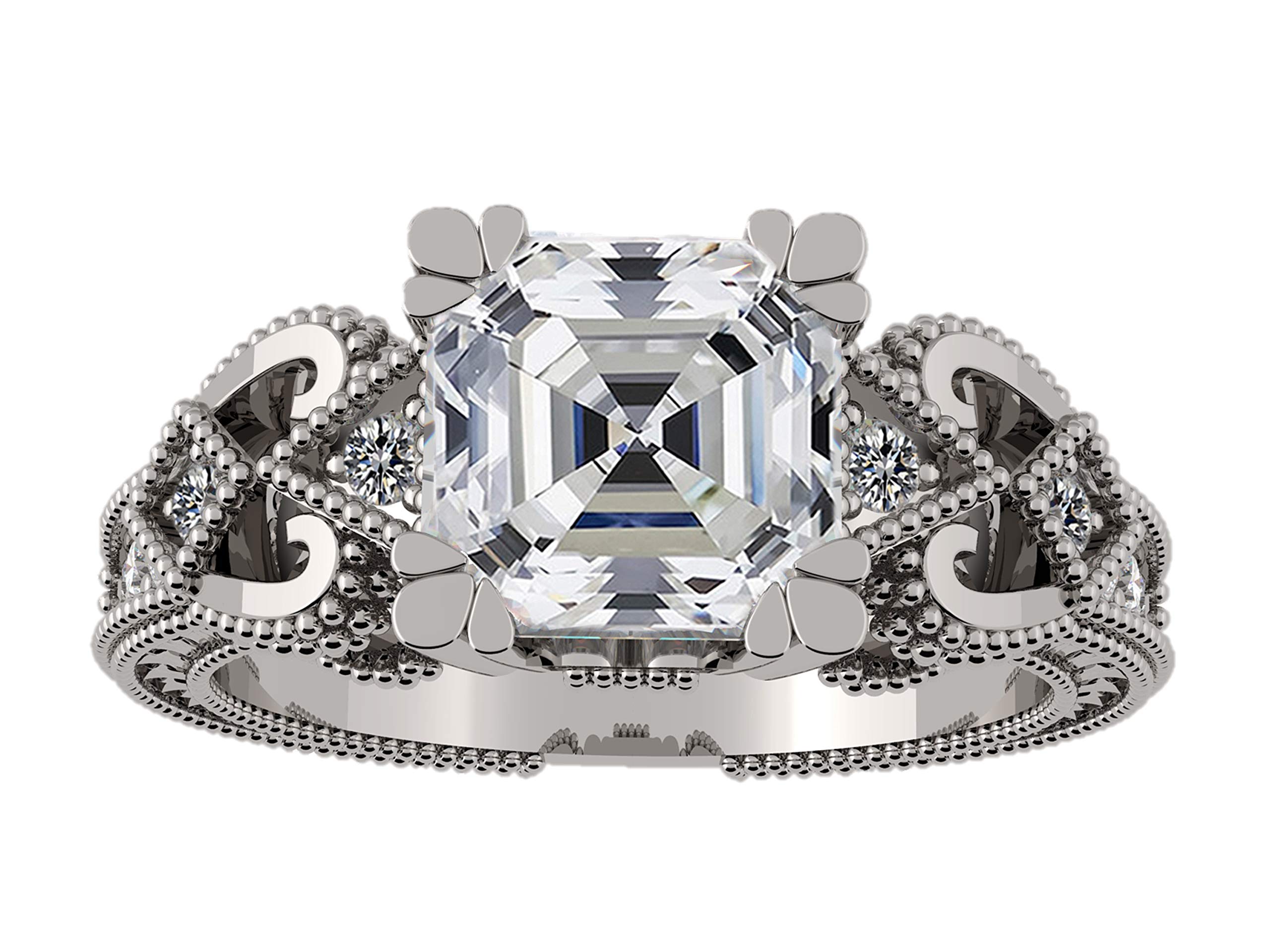 Central Diamond CenterAsscher Cut Engagement Ring, Pure Brilliance Cubic Zirconia, Sterling Silver or Solid 10K Gold