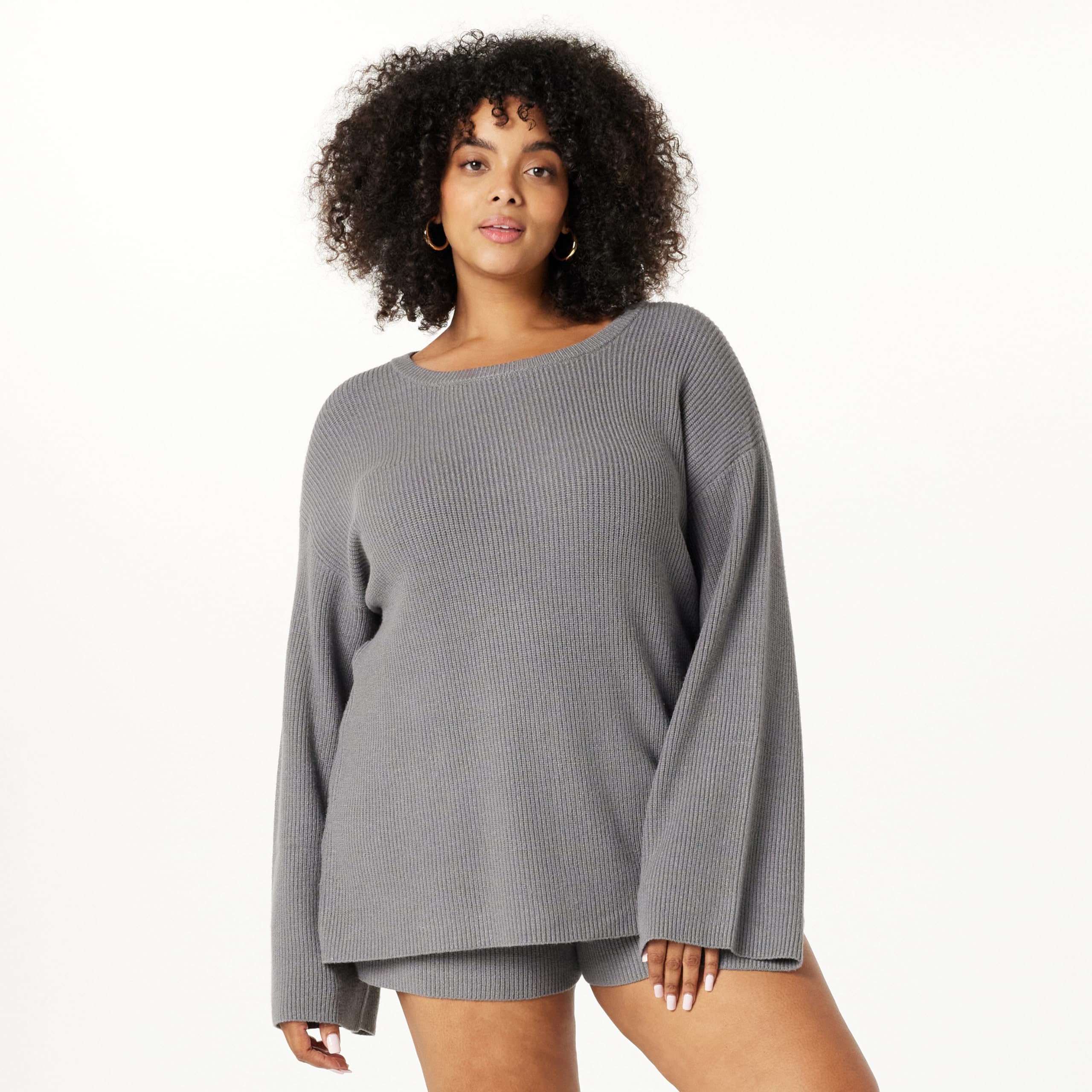 The Drop Women's Alice Crew-Neck Back-Slit Ribbed Pullover Sweater