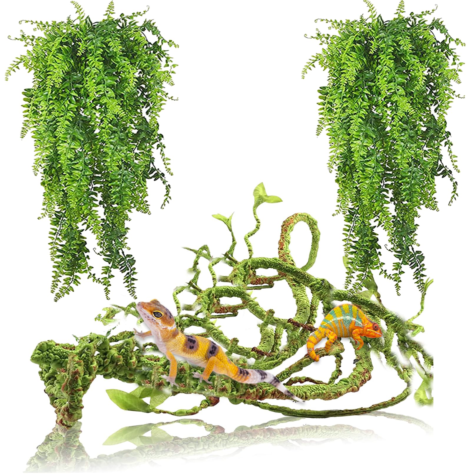 kathson Reptile Plants for Bearded Dragon Tank Accessories,Terrarium Hanging Plants Decor Artificial Bendable Climbing Vines Long Jungle Climbing Vine