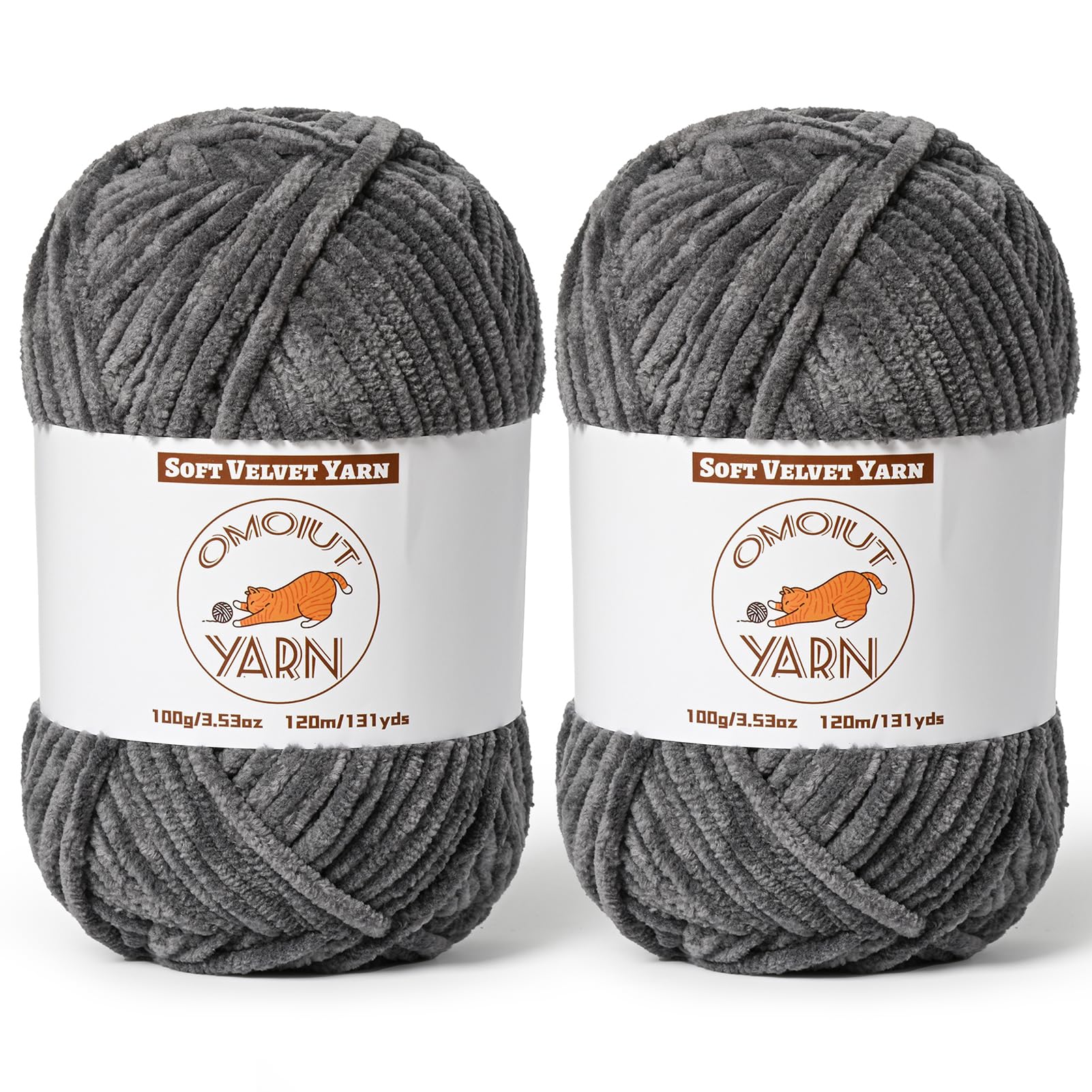 2 Pack Dark Gray Fluffy Velvet Yarn for Crocheting, Chunky Chenille Baby Blanket Yarn for Crochet, Soft Fuzzy Puzzle Yarn for Knitting, (100g/3.53oz Each) Bulky Thick Amigurumi Crochet Yarns