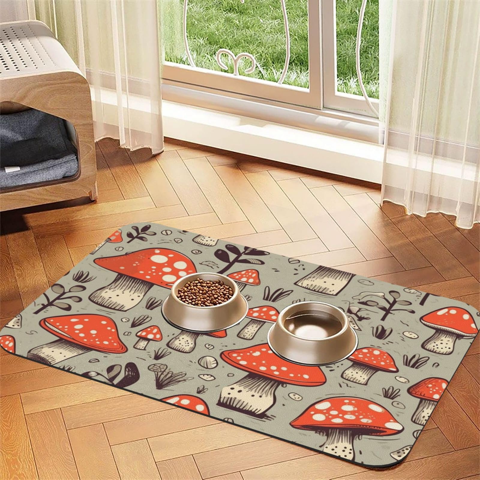 Tapis de nourriture pour chien champignon lavable pour garder un coin repas propre