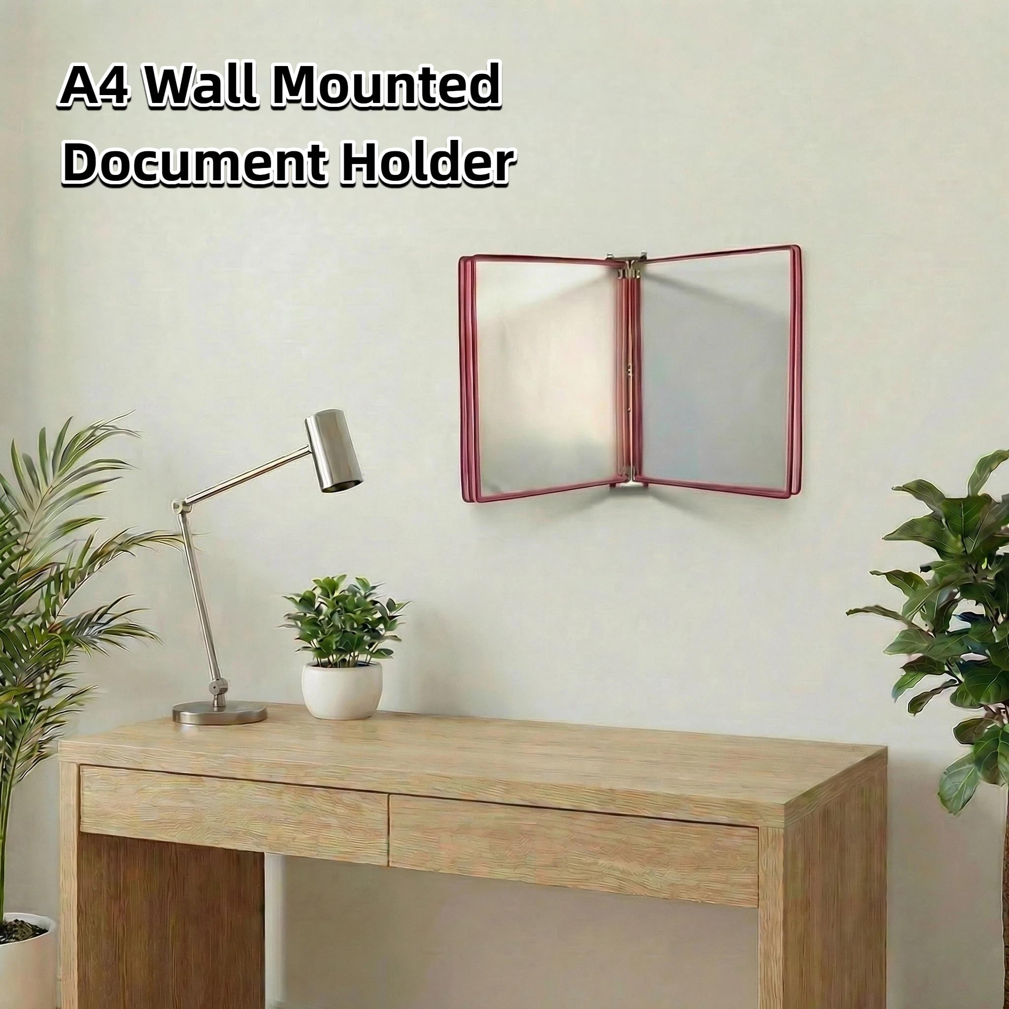 Juego de 2 Unidades Organizador de Documentos A4 de Pared, Soporte Colgante Abatible con 5 Paneles Transparentes, Exhibidor de Papeles y Menús para Oficina Restaurante Aula, Verde