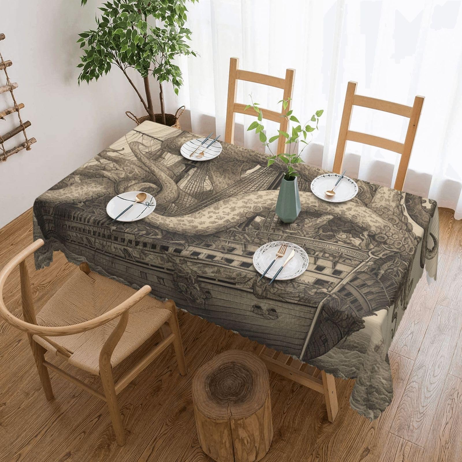 FodPand Sailing Pirate Octopus Tablecloths for Rectangle Tables 54 x 72 Inch - Reusable Washable Dining Table Clothes - Stain and Wrinkle Resistant Decorative Fabric Table Cover for Wedding Party