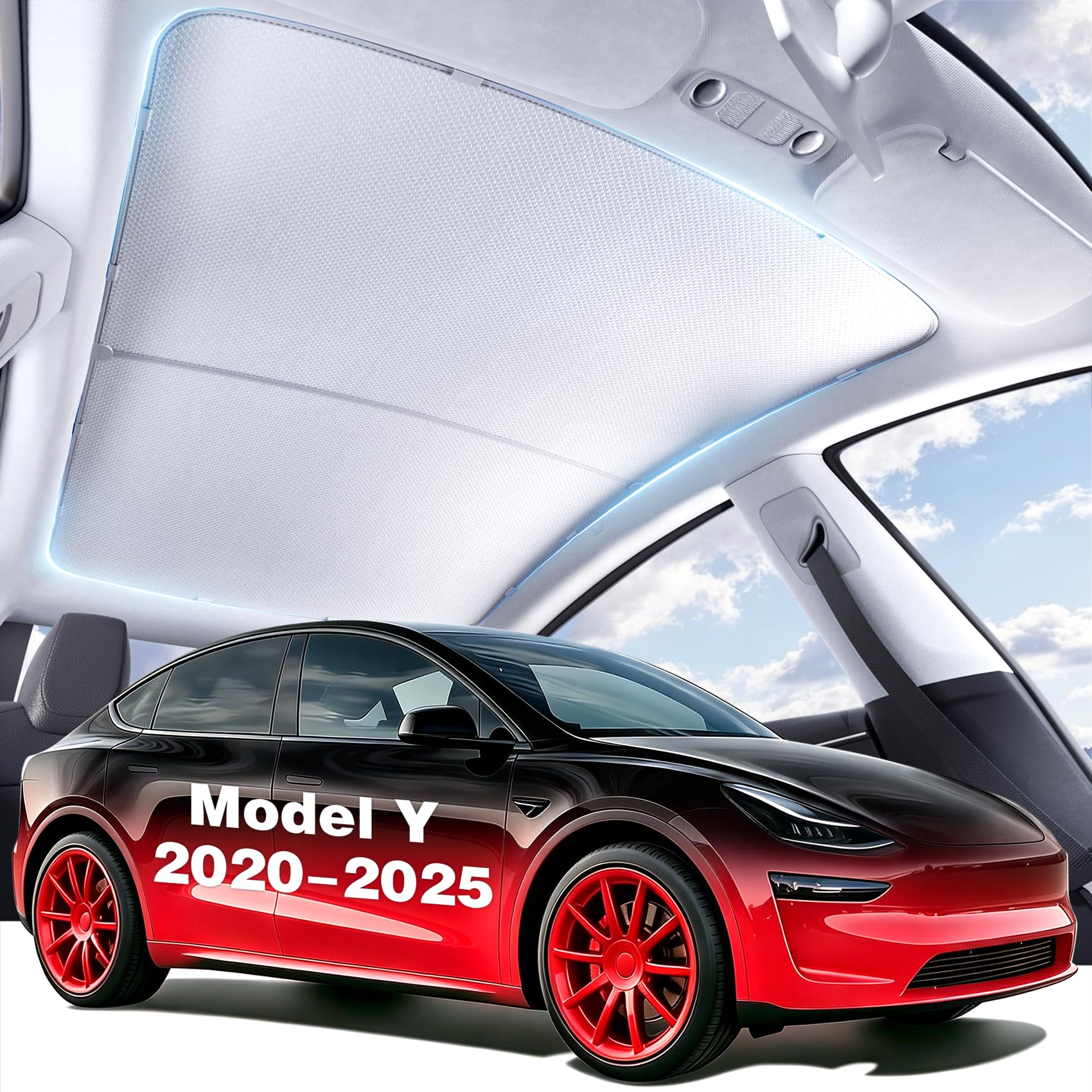 Roof Sunshade for Tesla Model Y 2020-2025, Light Gray Light-Filtering Glass Roof Sun Shade, Heat Insulation No Sagging Sunroof Cover Accessories, Not Fit New Model Y Juniper, Light Filtering