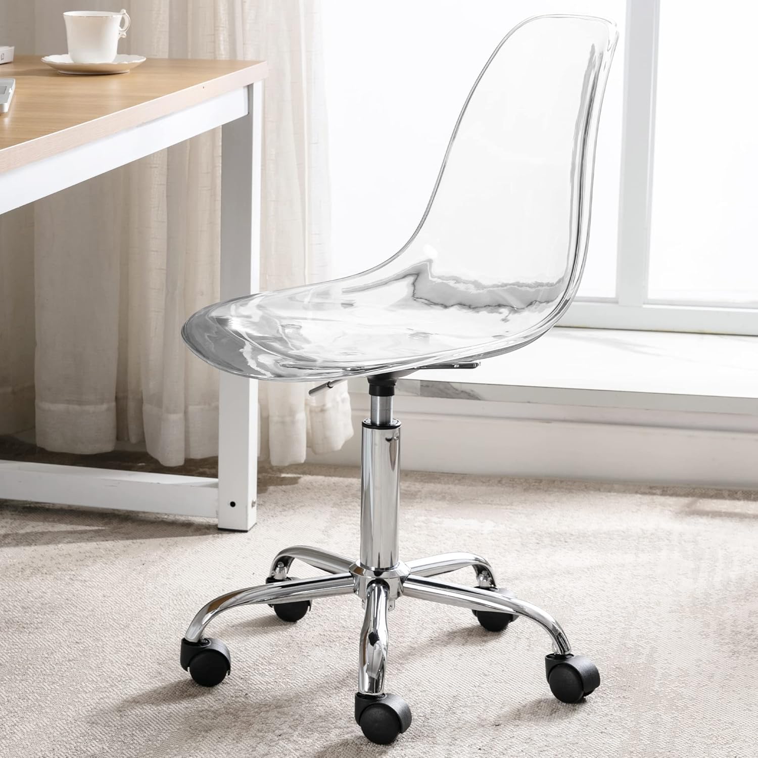 HOMEFUN Clear Desk Chair, Acrylic Rolling Chair Armless