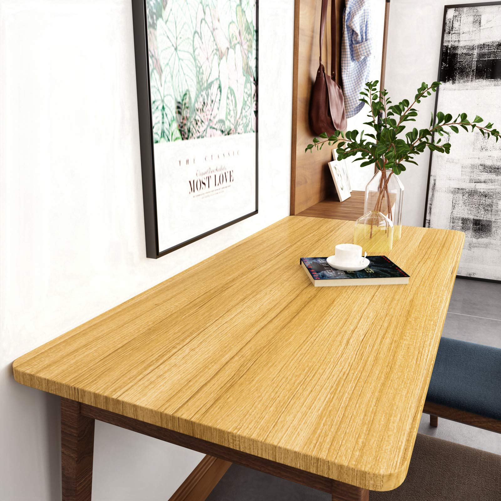 VEELIKE Verdikt geel houtbehang, zelfklevende meubelfolie, houtlook, bruin houtbehang, vintage, wandbehang, badkamer, waterdicht, keukenbehang, vinyl, plakfolie, deur, tafel, slaapkamer, 40 cm x 300