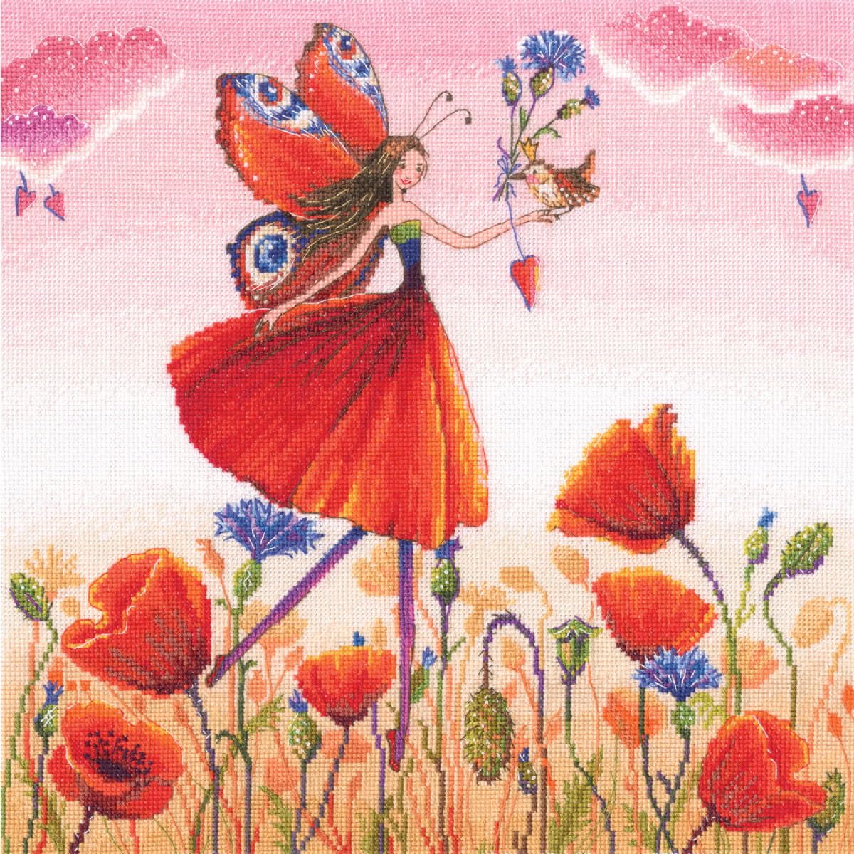 Rto Counted Cross Stitch Kit Poppy Princess Butterfly M1002, 29X29 Cm/11.4X 11.4