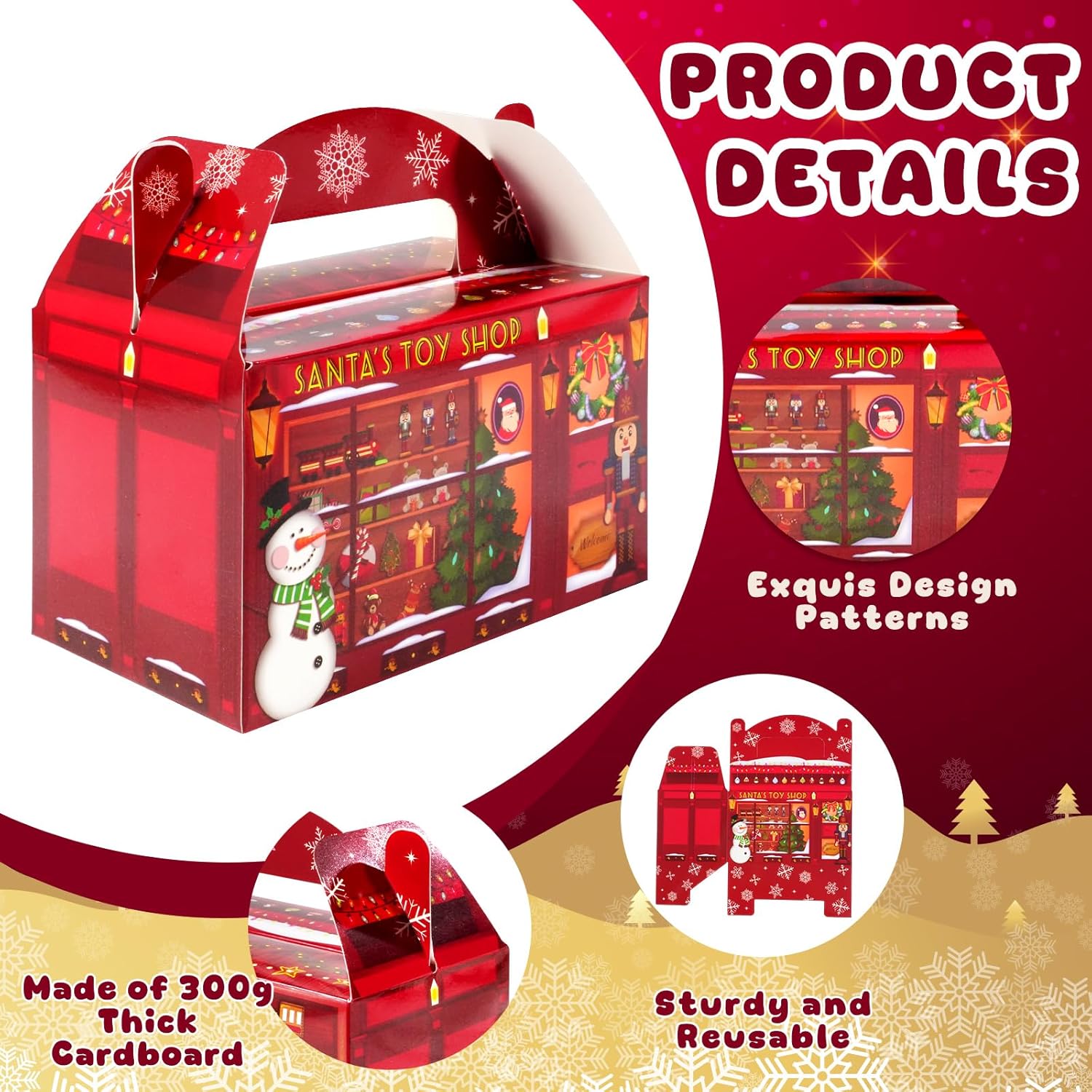 24-Pack Christmas Gift Boxes with Handle,Santa Snowman Tree Pattern Party Favors Treat Candy Cookie Boxes for Xmas Decorations and Party Supplies(5.9 x 3.5 x 5.5 Inch) - Image 3