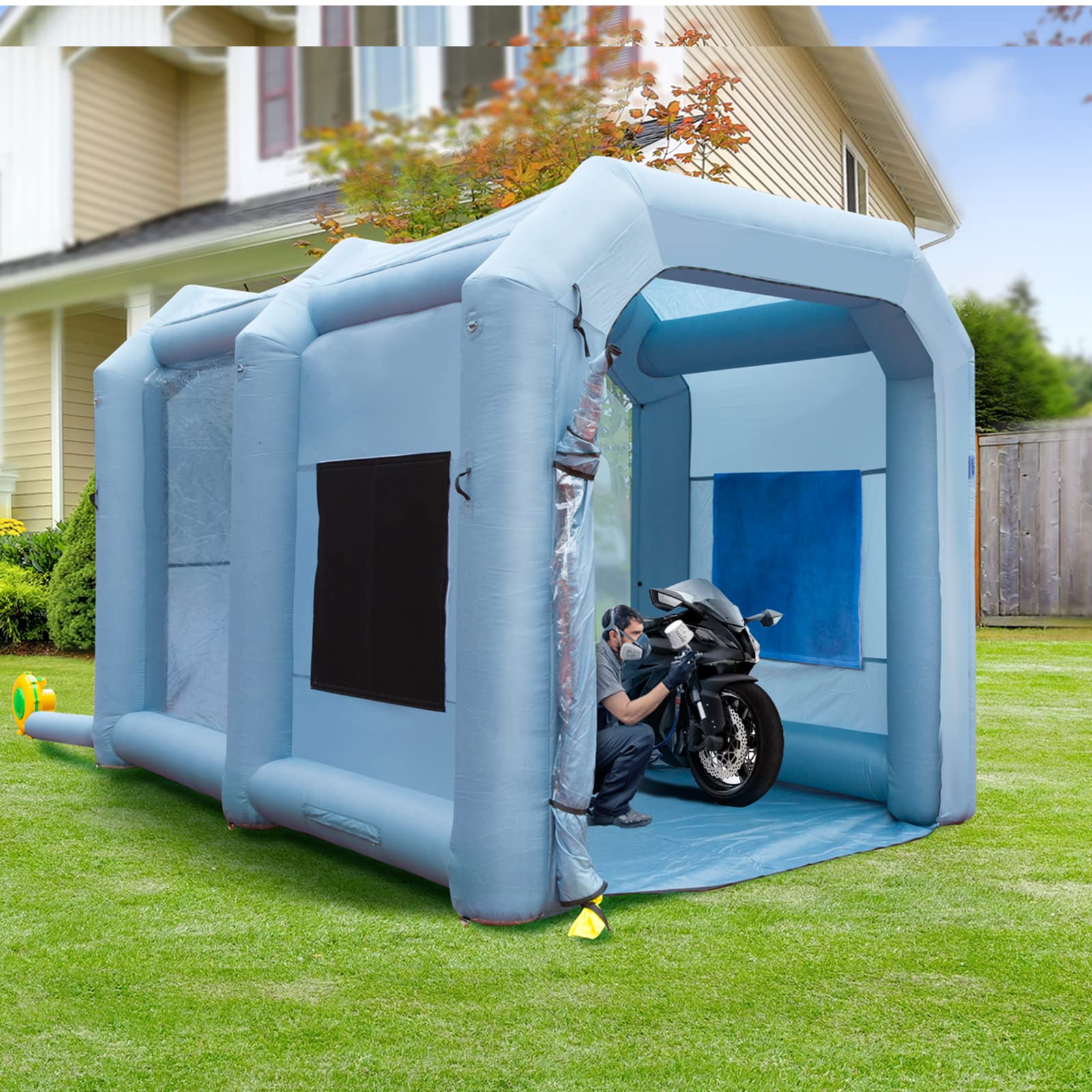 VEVOR Cabina de Pintura Inflable 4 x 2,95 x 2,75 m Carpa Hinchable de Pintura de Coches en Oxford 210D con Sistema de Filtración Sopladores 900 W Estación de Trabajo de Pintura Taller de Garaje