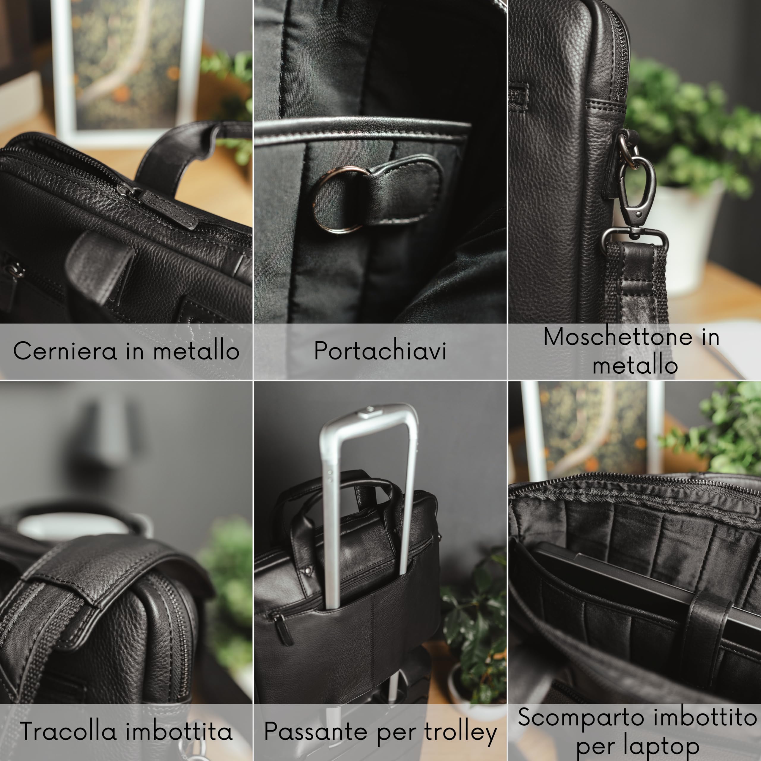 Baur Borsa in vera pelle | Borsa per computer portatile fino a 15,3 pollici | Borsa da lavoro fatta a mano | Borsa a tracolla con nastro rimovibile