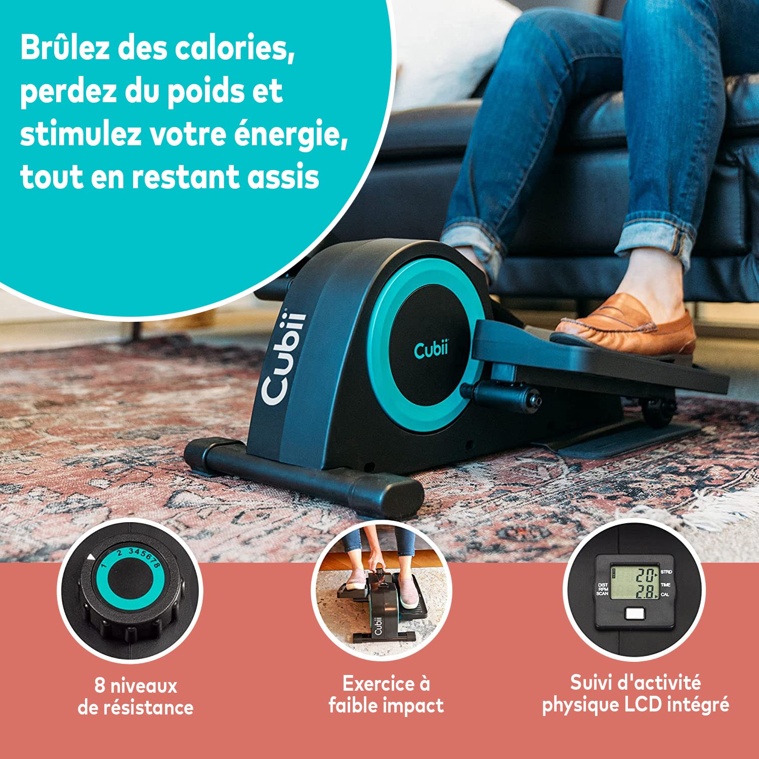 Cubii JR1, elliptique sous Le Bureau, pédalier d'exercice sous Le Bureau, elliptique Assis, Travail à Domicile, Mini elliptiques pour Usage Domestique, Appareil d'exercice
