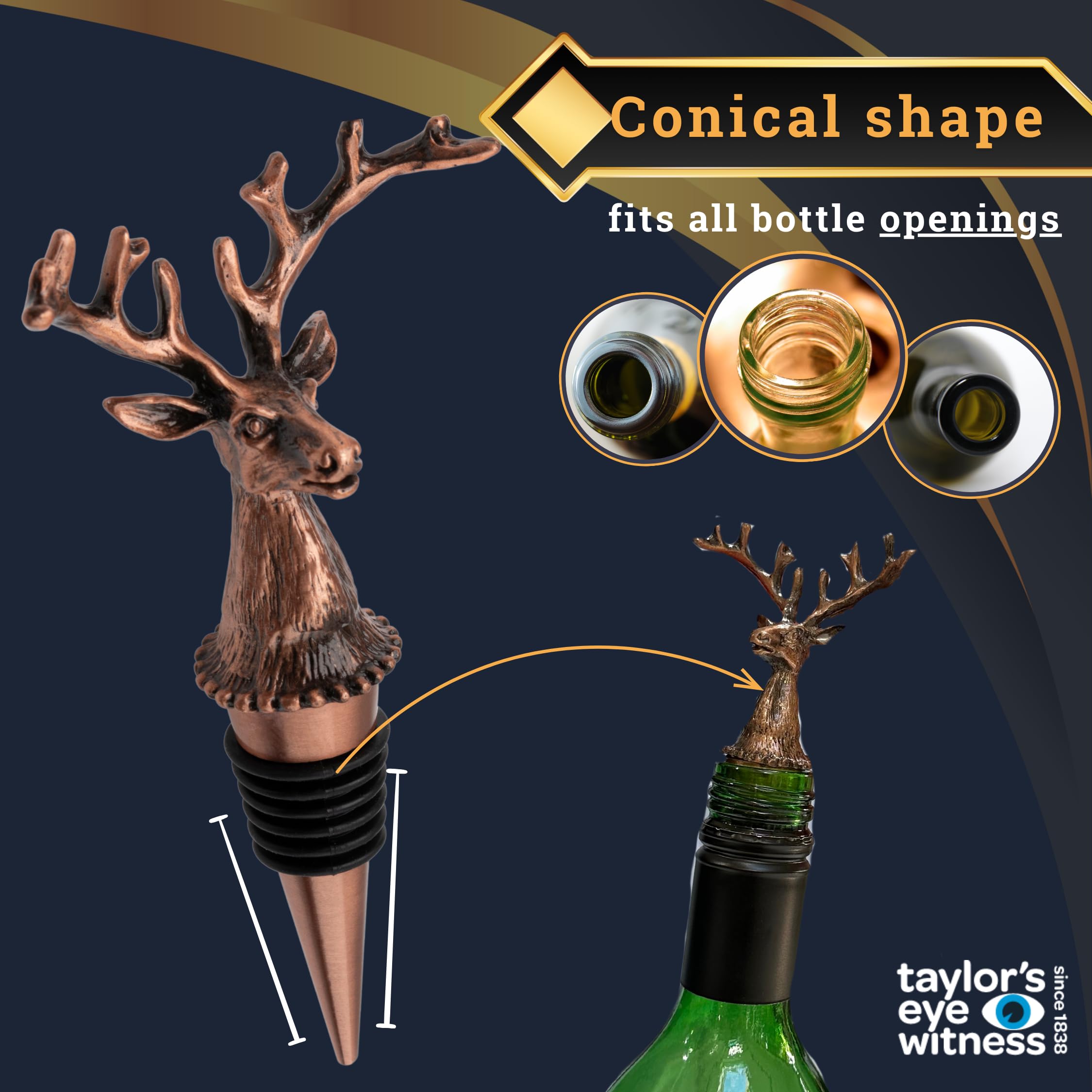 Matt Copper Stag's Head Wine Bottle Stopper, Silicone Layered Seal. Classy Modern Design, Silver In Colour - Image 3