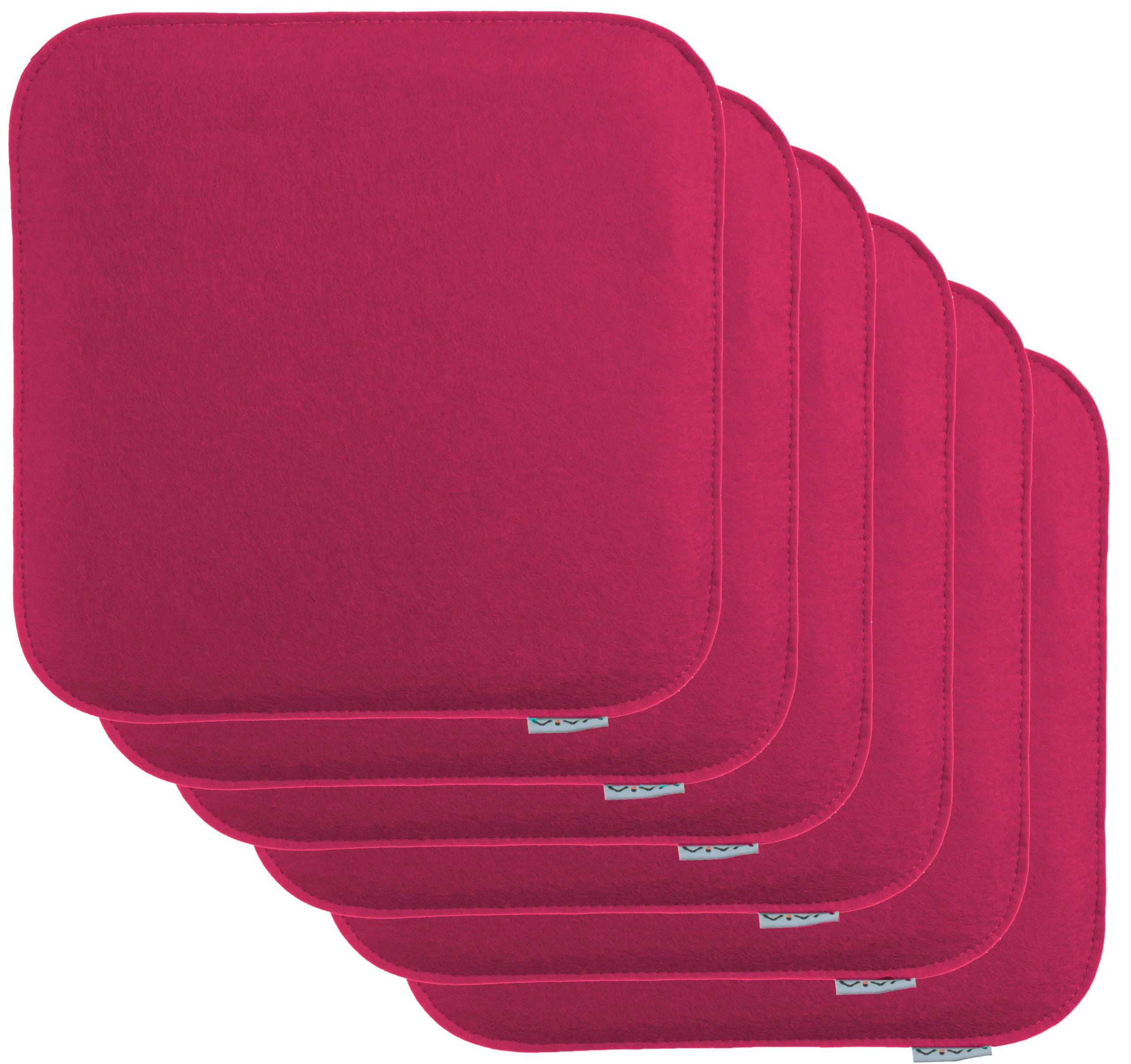 Brandsseller Lot de 6 Coussins d'assise en Feutre 35 x 35 x 2 cm – Galettes de Chaise carrées et Robustes pour l’intérieur et l’extérieur, Assise rembourrée Confortable - Rose