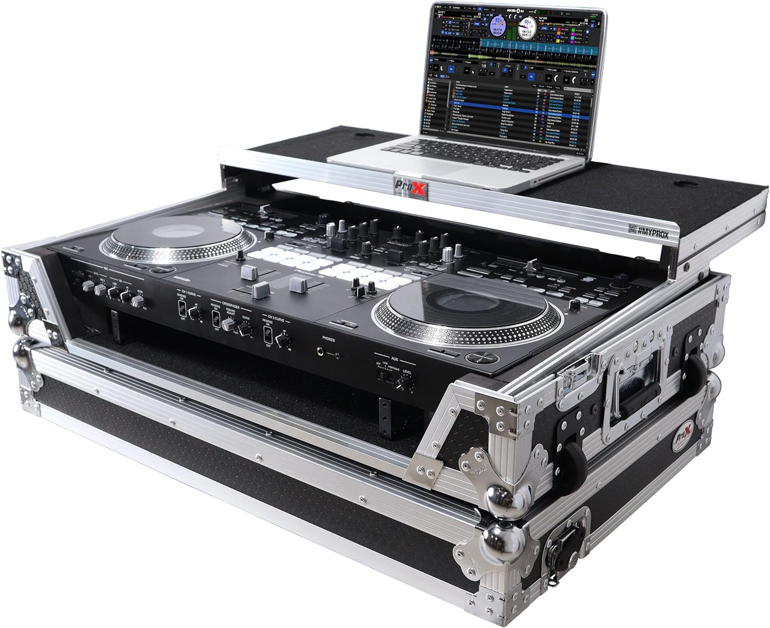 ProX XS-DDJREV7WLTWH ATA Flight Case for Pioneer DDJ-REV7 DJ Controller with Laptop Shelf 1U Rack Space and Wheels - White Black