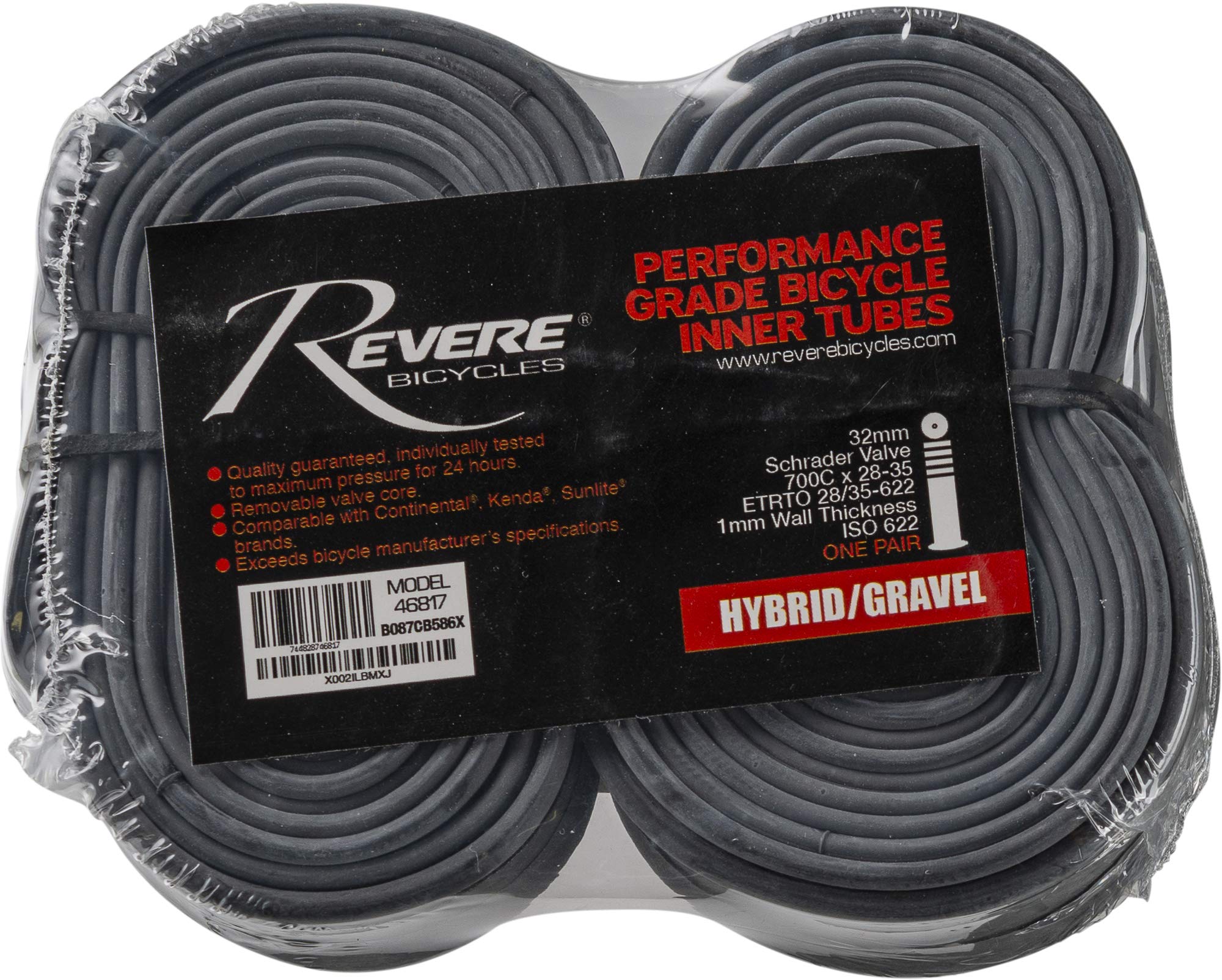 Revere Bicycles Fahrradschläuche 2 Stück – 700 C X 28-35, Schrader-Ventil 48 Mm, Butylkautschuk, 1 Mm Stark