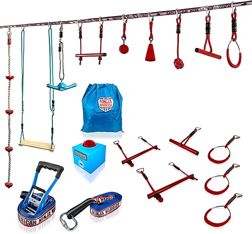 Kit de ninjalina extrema de 40 pies con línea de extensión de 15 pies, incluye 15 accesorios de carrera de obstáculos, construye tu propio campo de