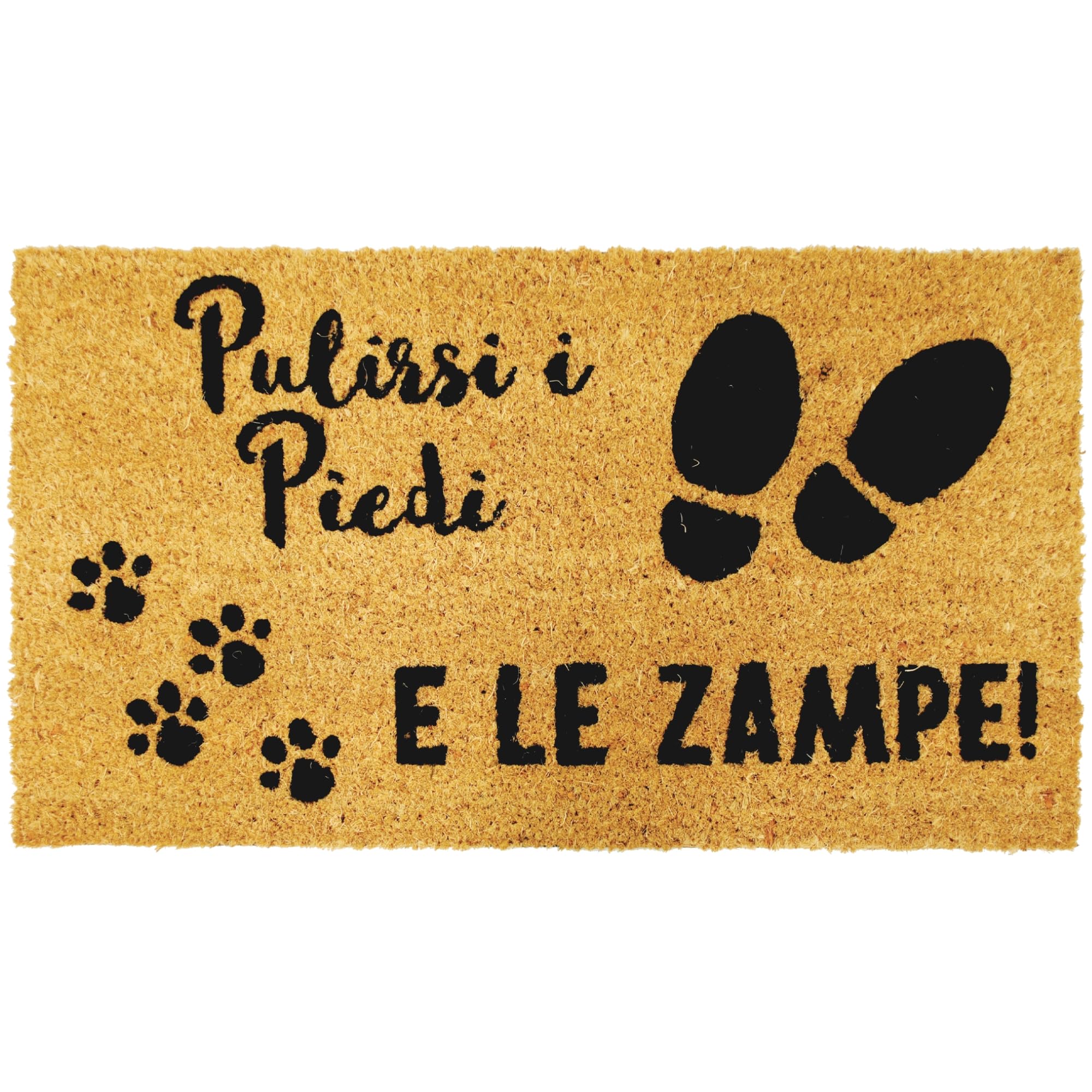 Comart - Zerbino Cute in Cocco - 40x70 cm - Tappeto con Scritte Divertenti su Cani e Gatti - per Ingresso Esterno e Interno - Simpatico Regalo per Entrata di Casa - Antiscivolo - Pulirsi Piedi Zampe