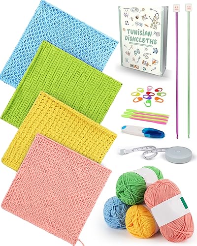 Aelike - Kit de ganchillo para principiantes y niños, kit de ganchillo fácil de aprender a tejer con hilos, ganchos de ganchillo tunecinos,